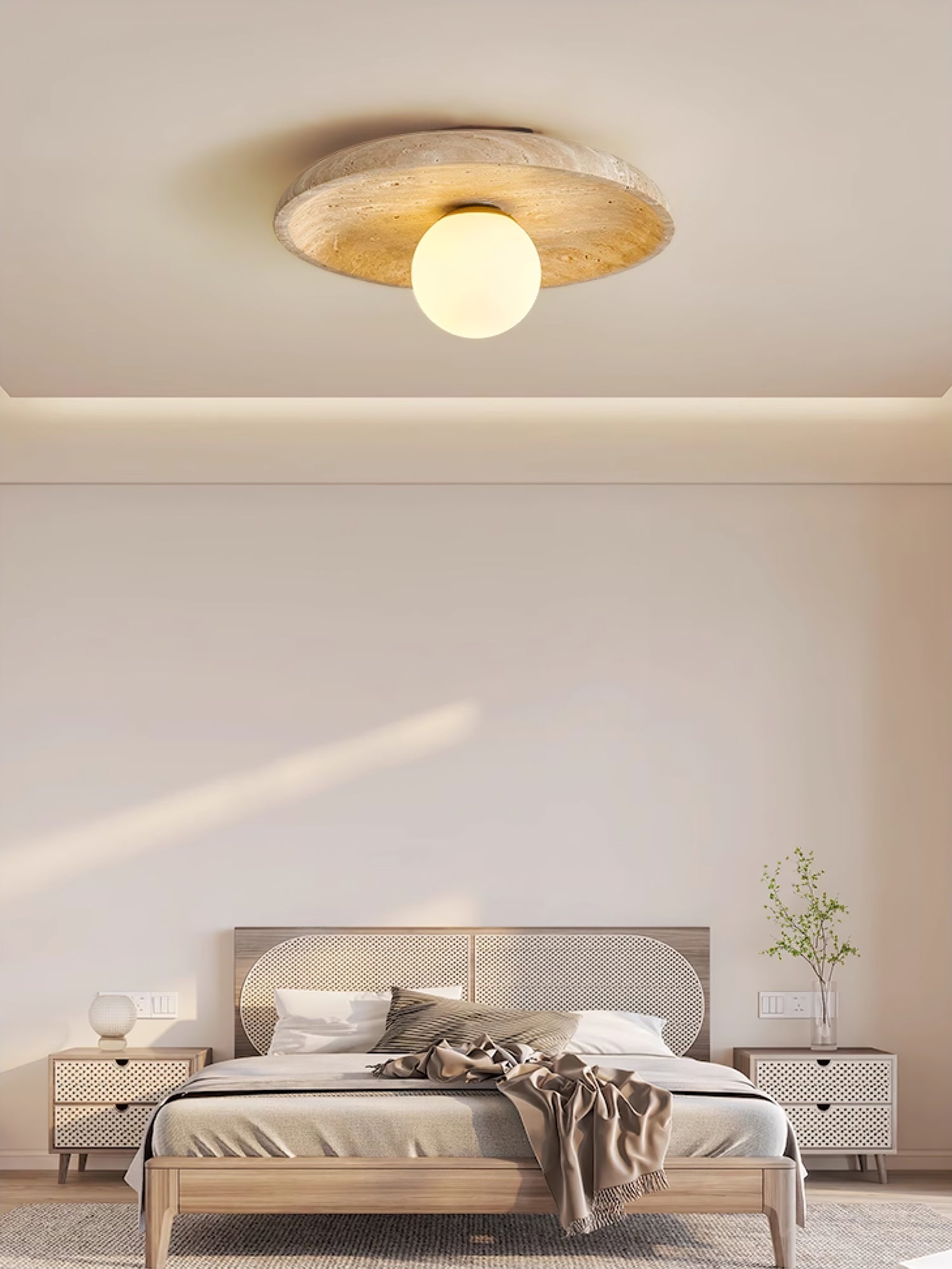 Tavik Bowl-Frame Travertine Wall Light-Neutral Decor