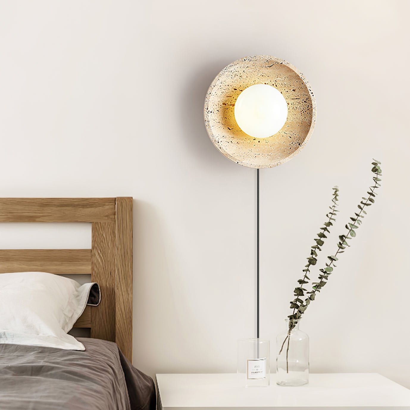 Hylso Ring Shade Travertine Wall Light-Neutral Decor