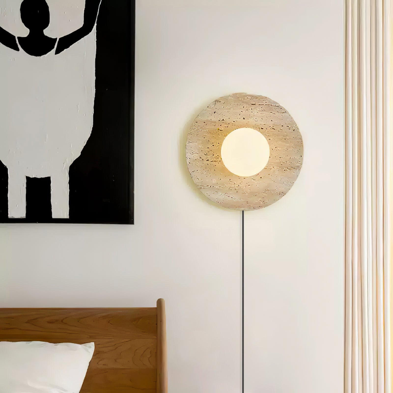 Hylso Ring Shade Travertine Wall Light-Neutral Decor