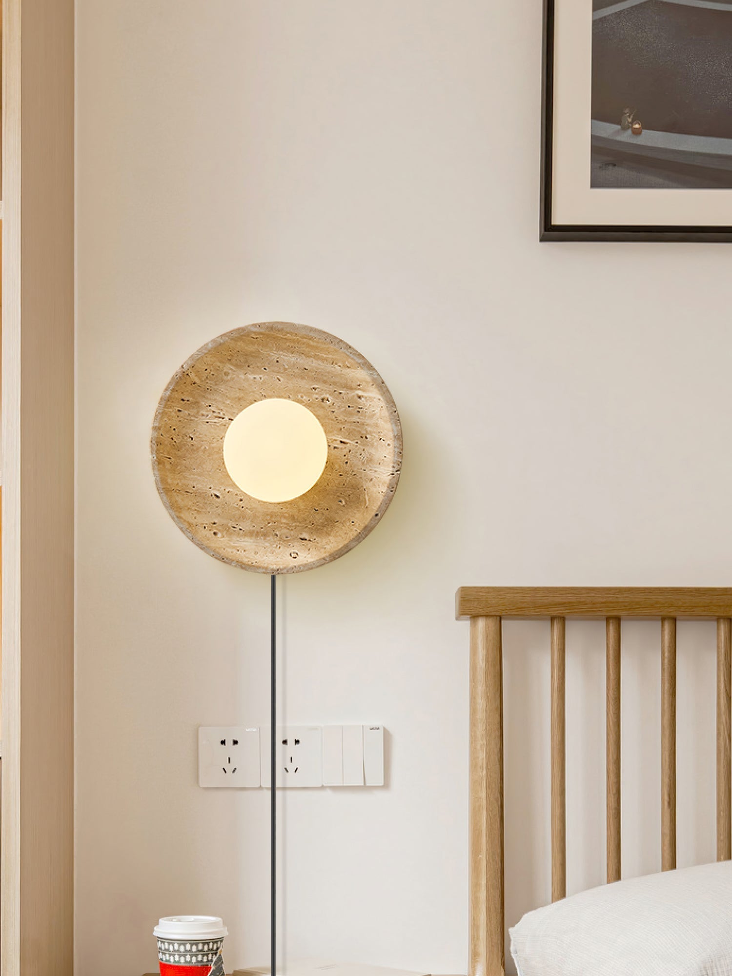 Hylso Ring Shade Travertine Wall Light-Neutral Decor