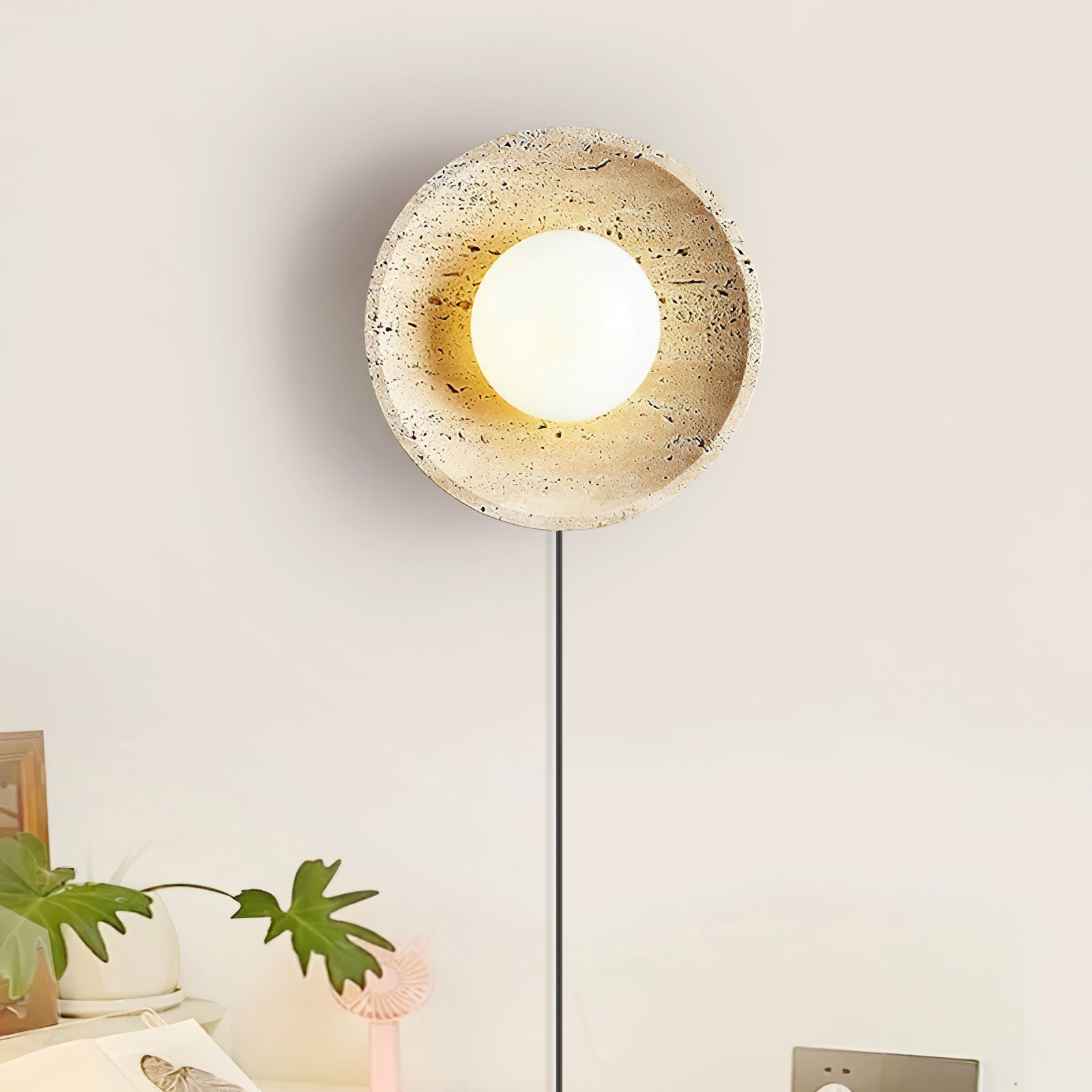 Hylso Ring Shade Travertine Wall Light-Neutral Decor