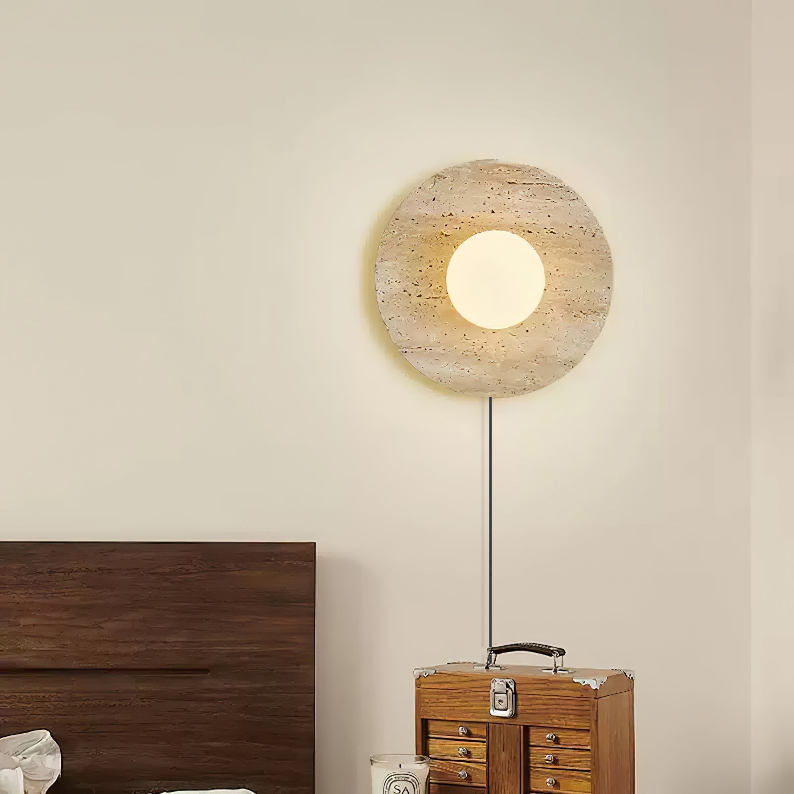 Hylso Ring Shade Travertine Wall Light-Neutral Decor