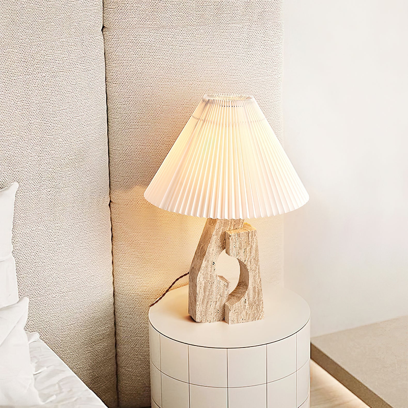 Arvinyra Sculptural Travertine Table Lamp-Neutral Decor
