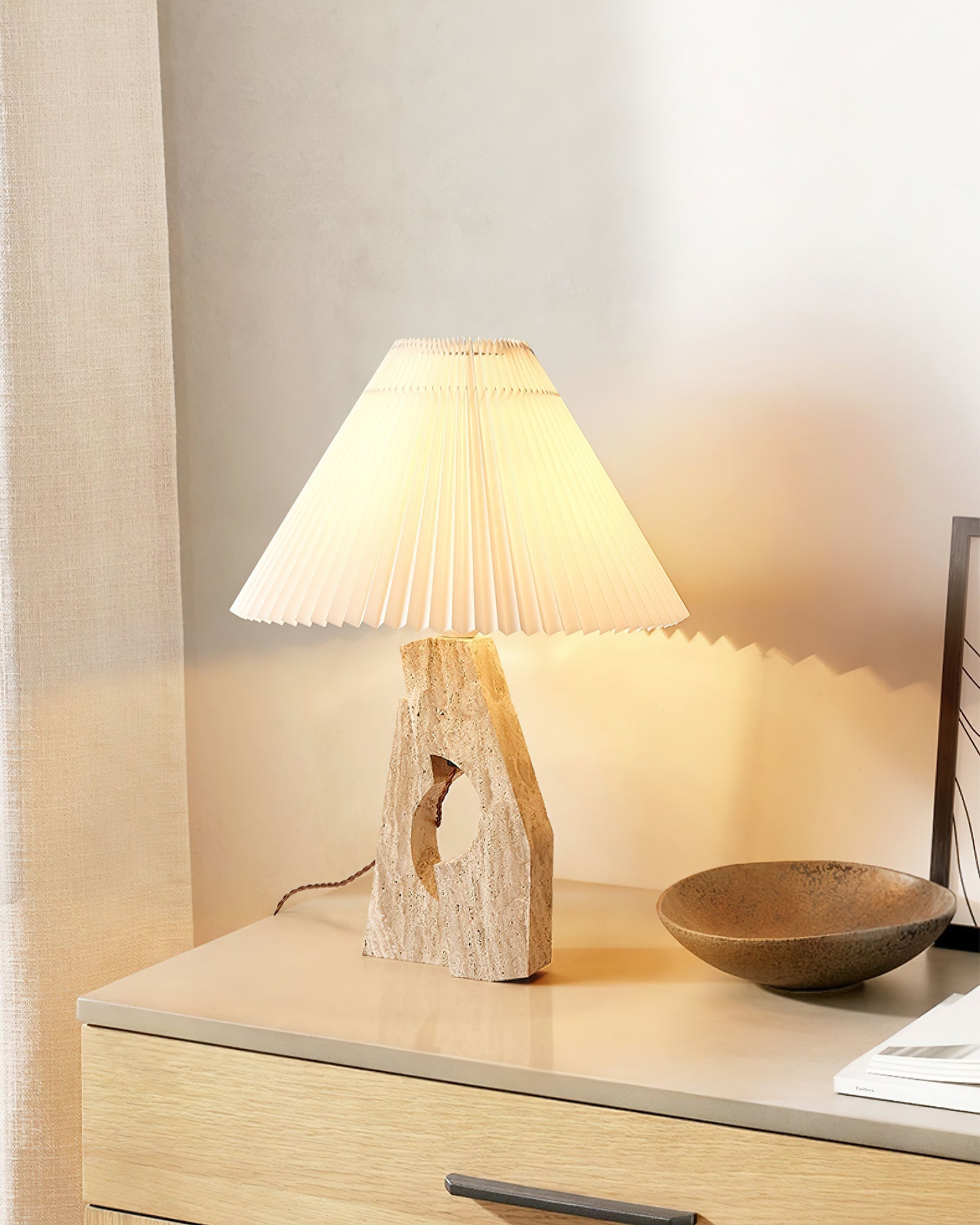 Arvinyra Sculptural Travertine Table Lamp-Neutral Decor