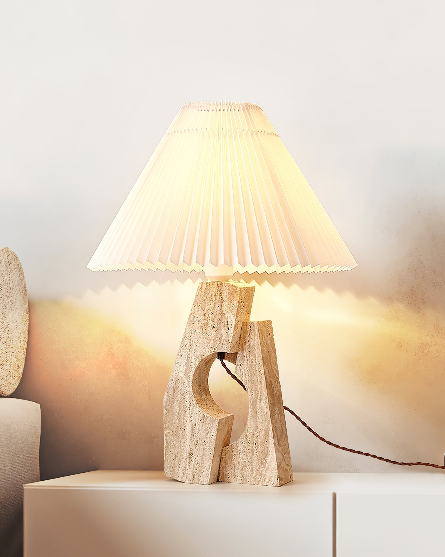 Arvinyra Sculptural Travertine Table Lamp-Neutral Decor