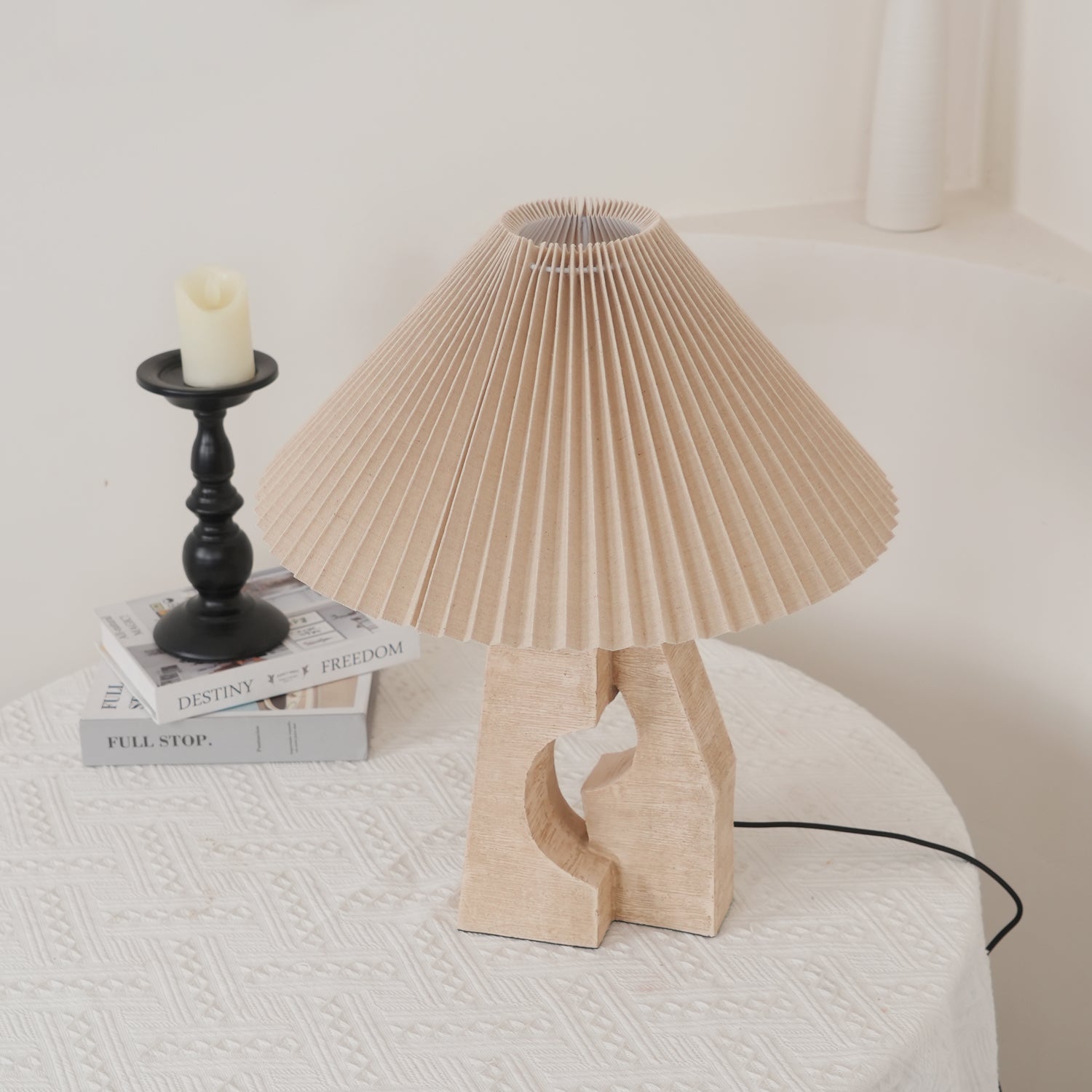 Arvinyra Sculptural Travertine Table Lamp-Neutral Decor