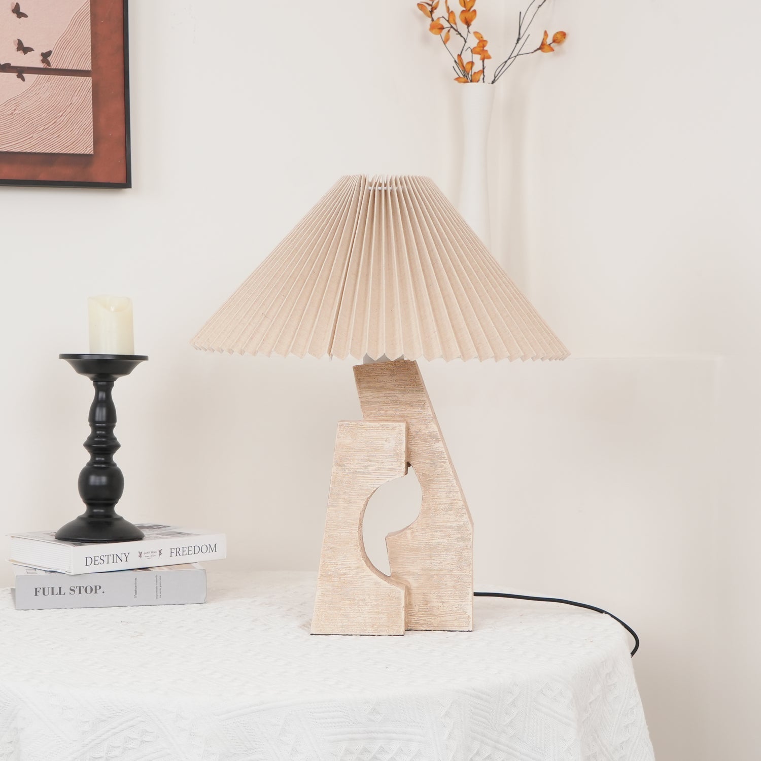 Arvinyra Sculptural Travertine Table Lamp-Neutral Decor