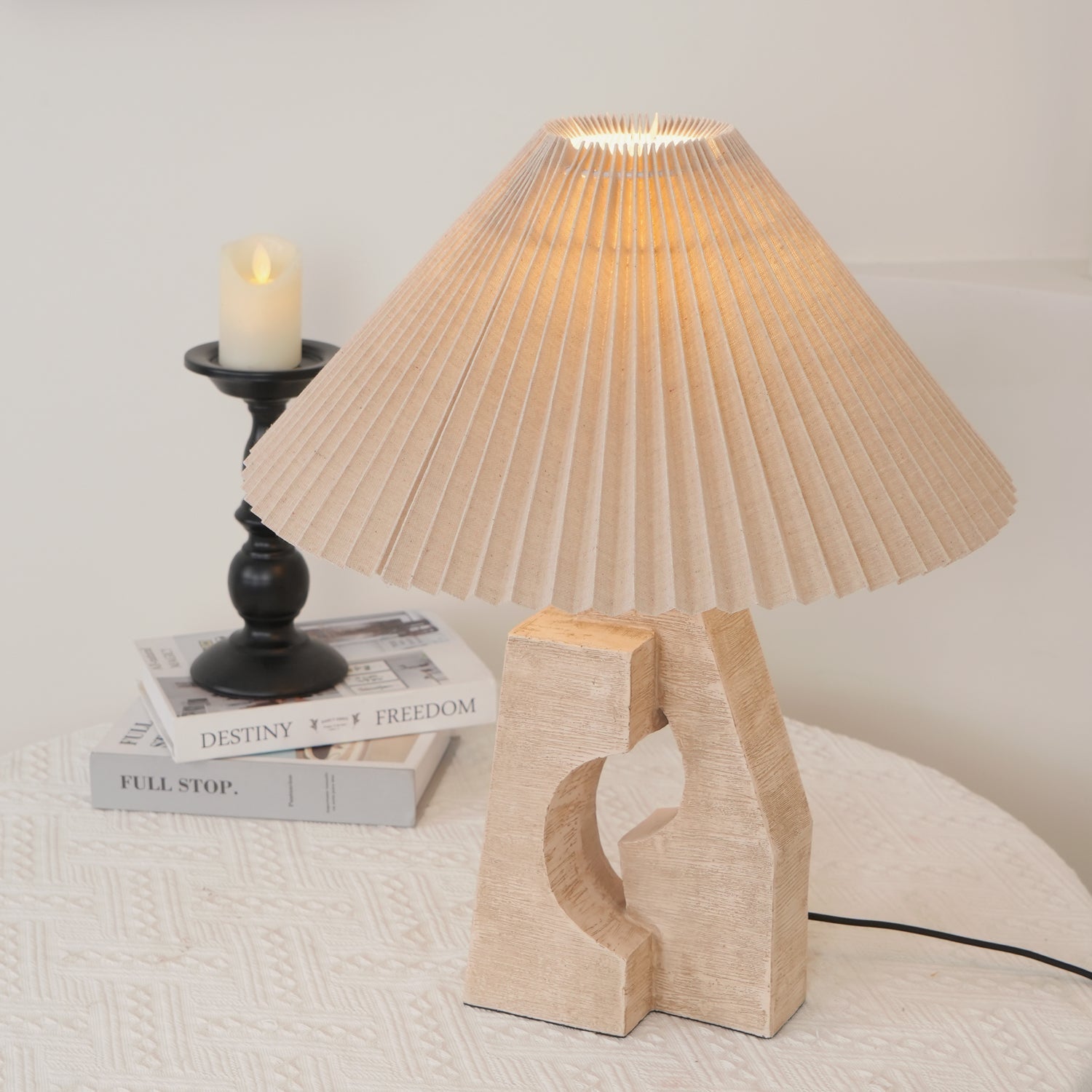 Arvinyra Sculptural Travertine Table Lamp-Neutral Decor