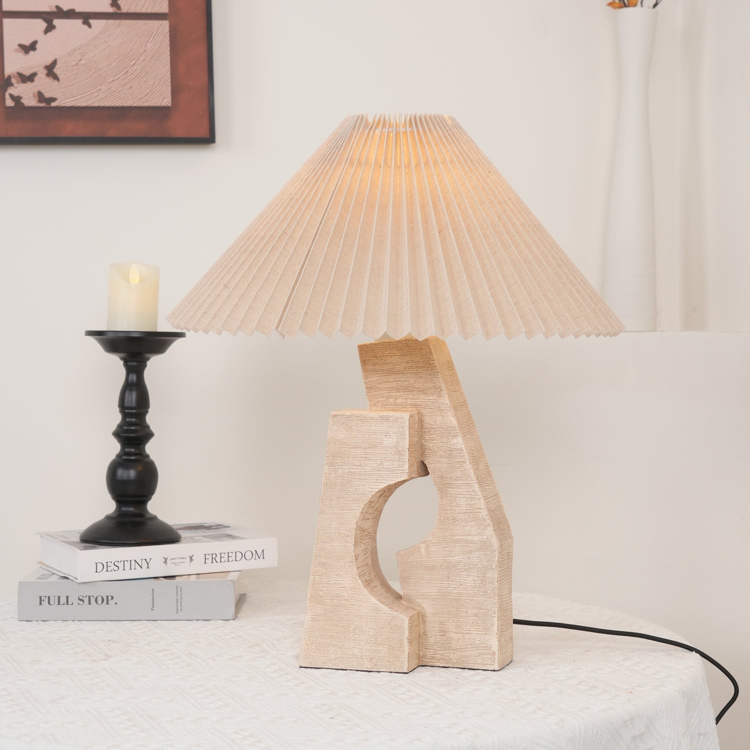 Arvinyra Sculptural Travertine Table Lamp-Neutral Decor