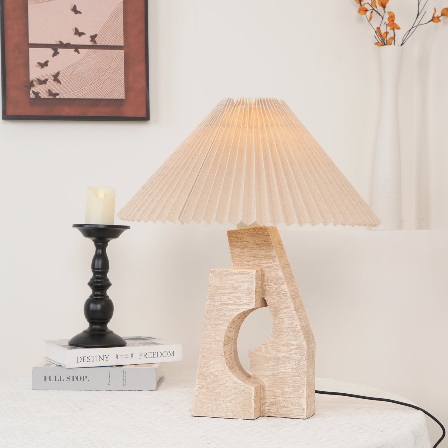 Arvinyra Sculptural Travertine Table Lamp-Neutral Decor