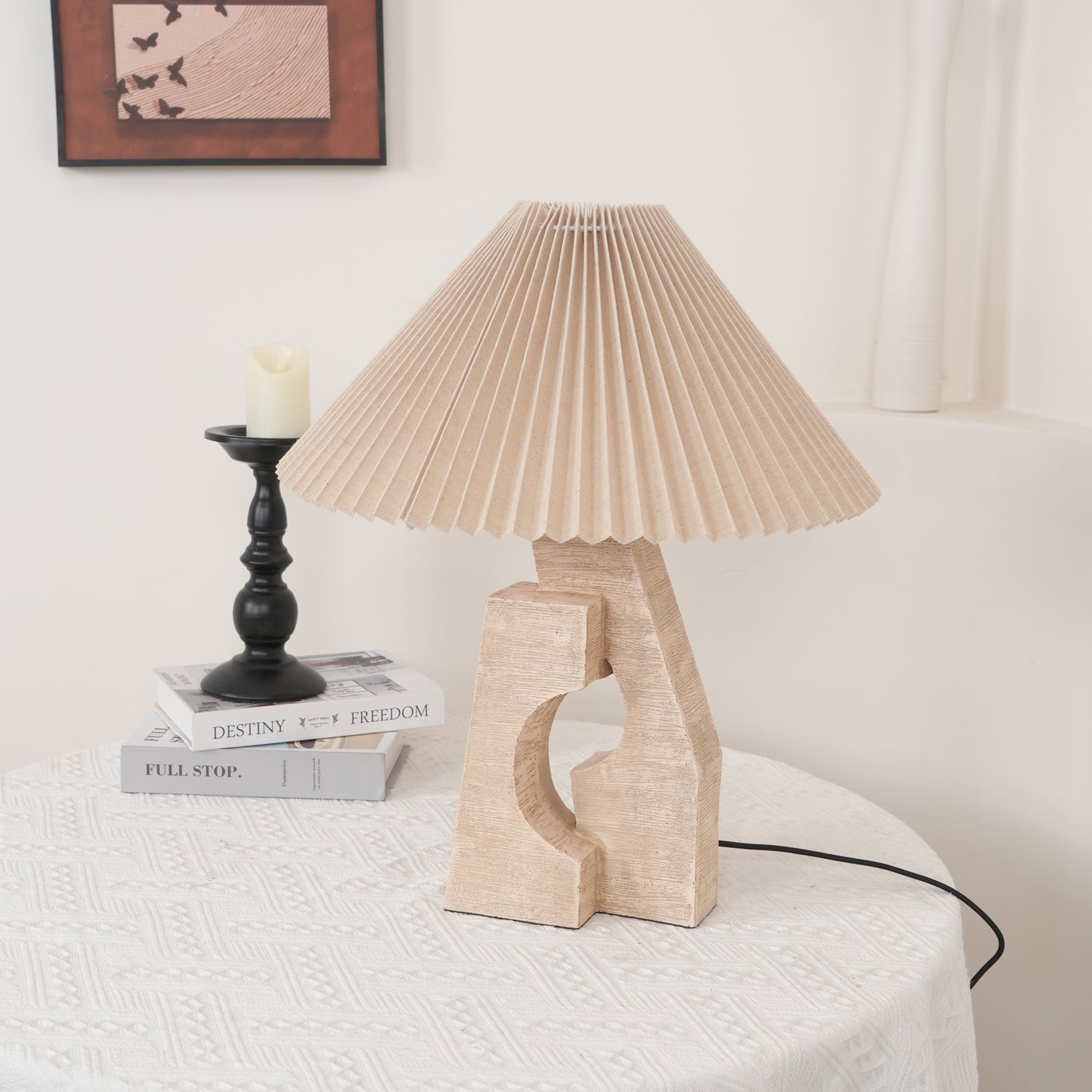 Arvinyra Sculptural Travertine Table Lamp-Neutral Decor