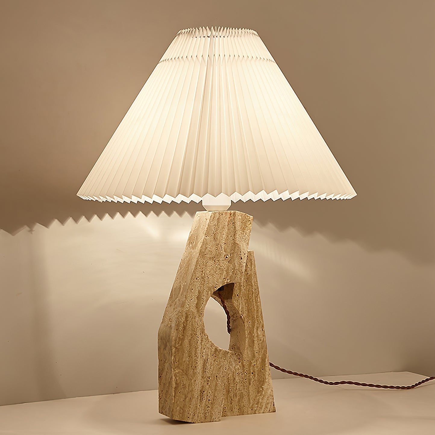 Arvinyra Sculptural Travertine Table Lamp-Neutral Decor