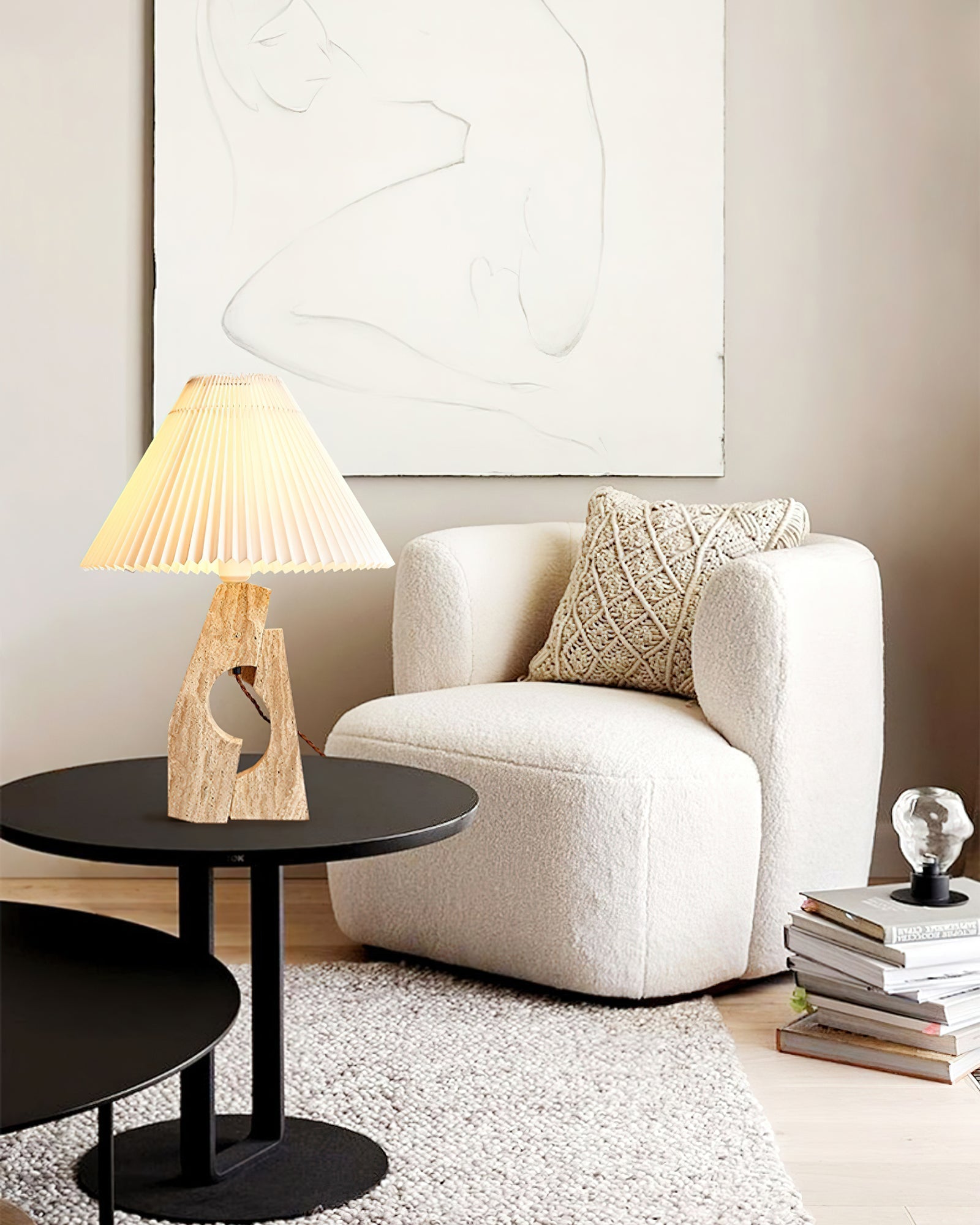 Arvinyra Sculptural Travertine Table Lamp-Neutral Decor