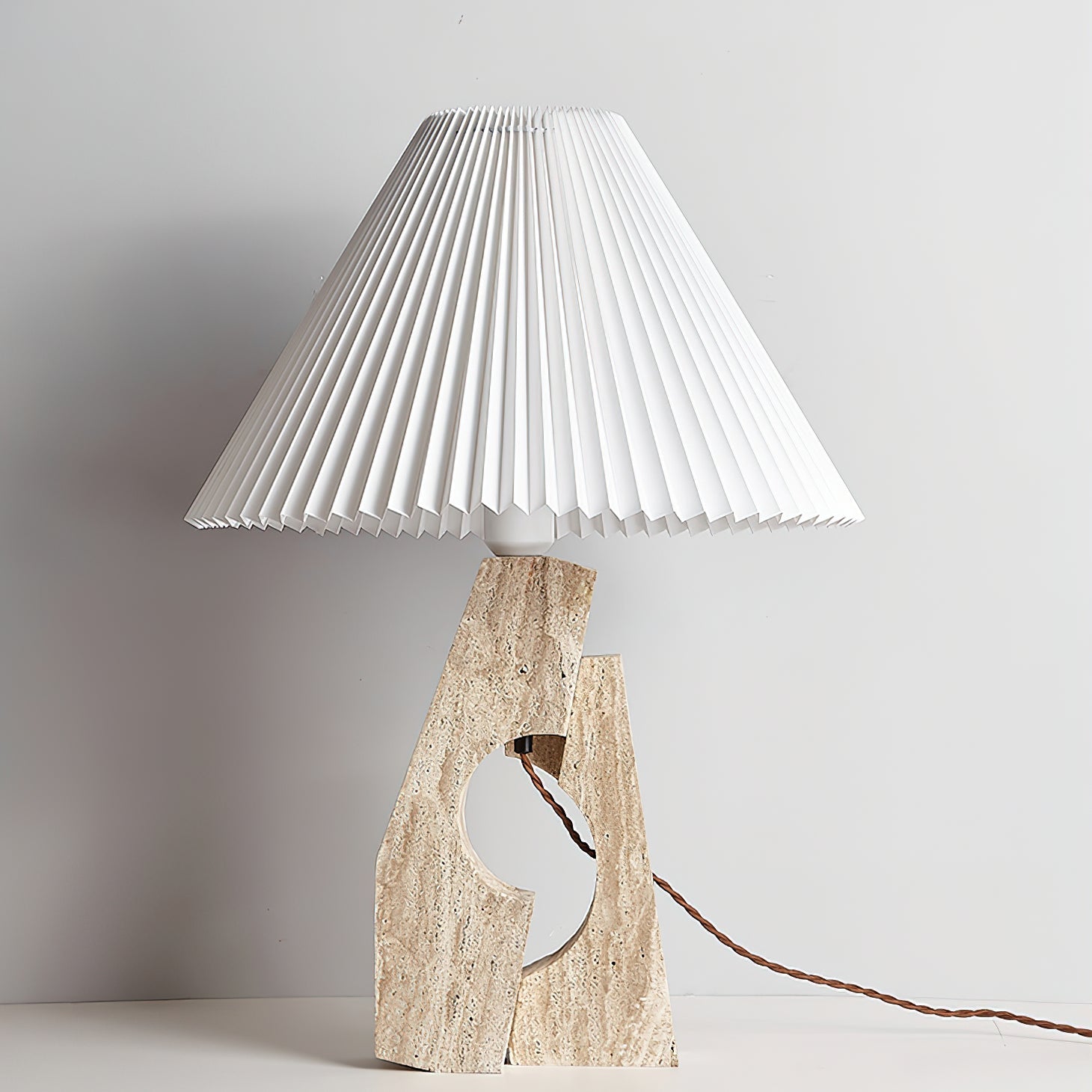 Arvinyra Sculptural Travertine Table Lamp-Neutral Decor