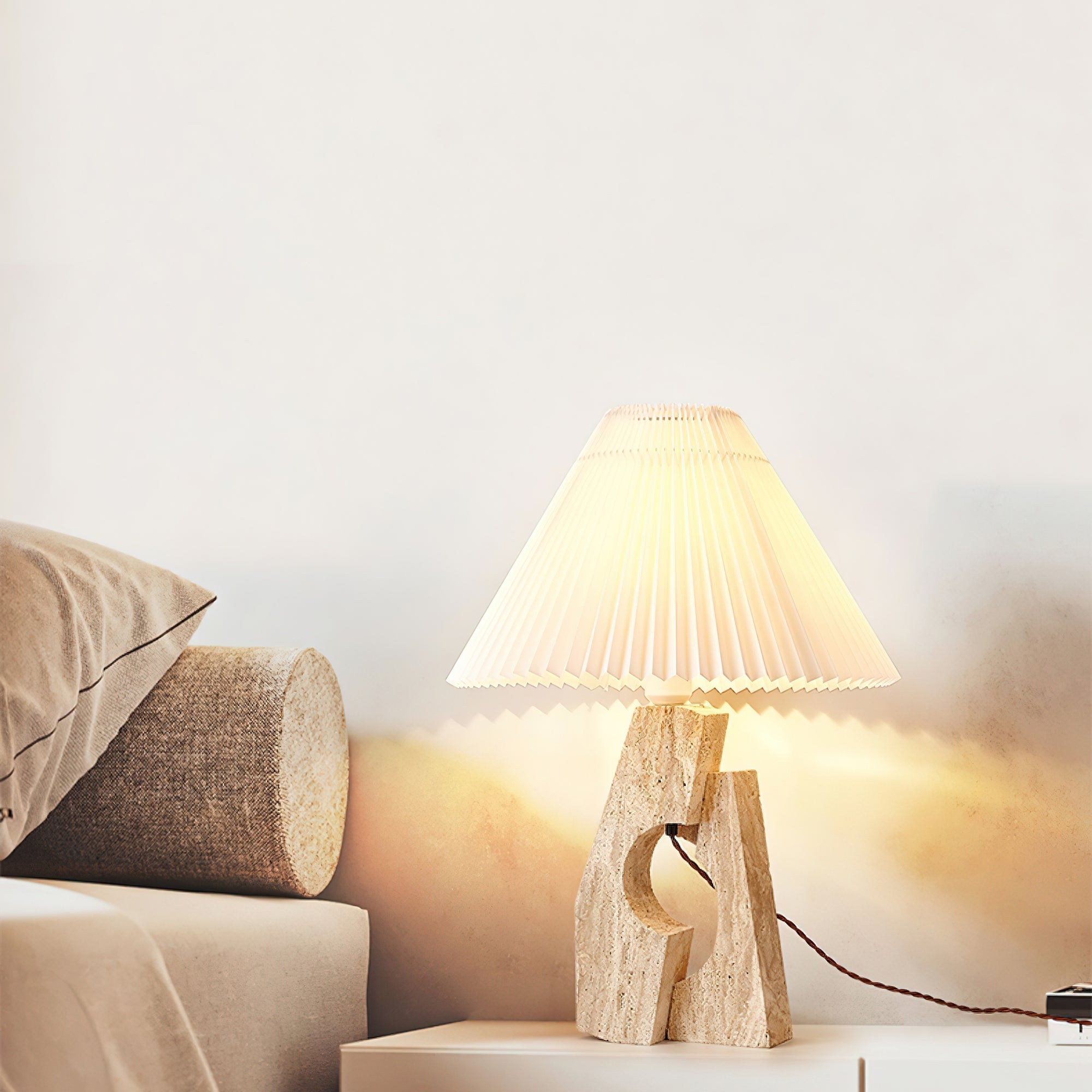 Arvinyra Sculptural Travertine Table Lamp-Neutral Decor