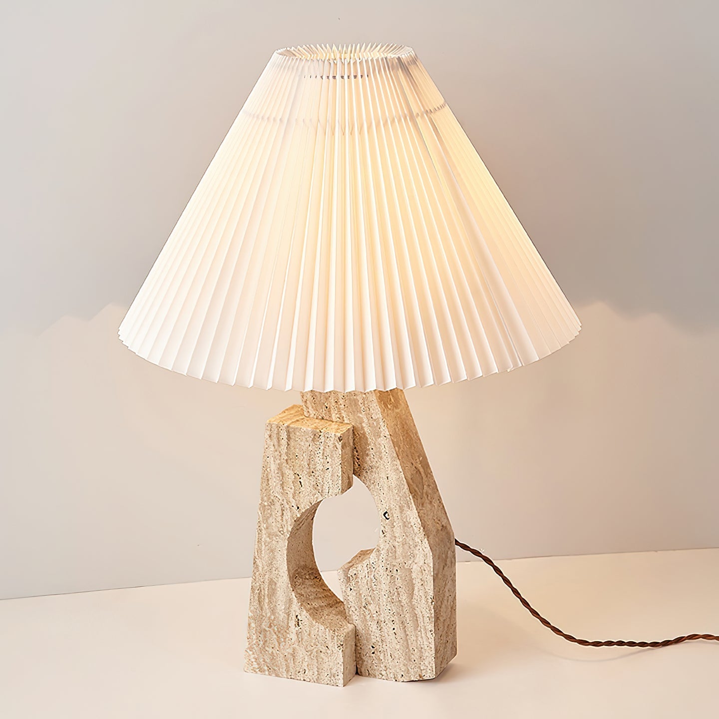 Arvinyra Sculptural Travertine Table Lamp-Neutral Decor