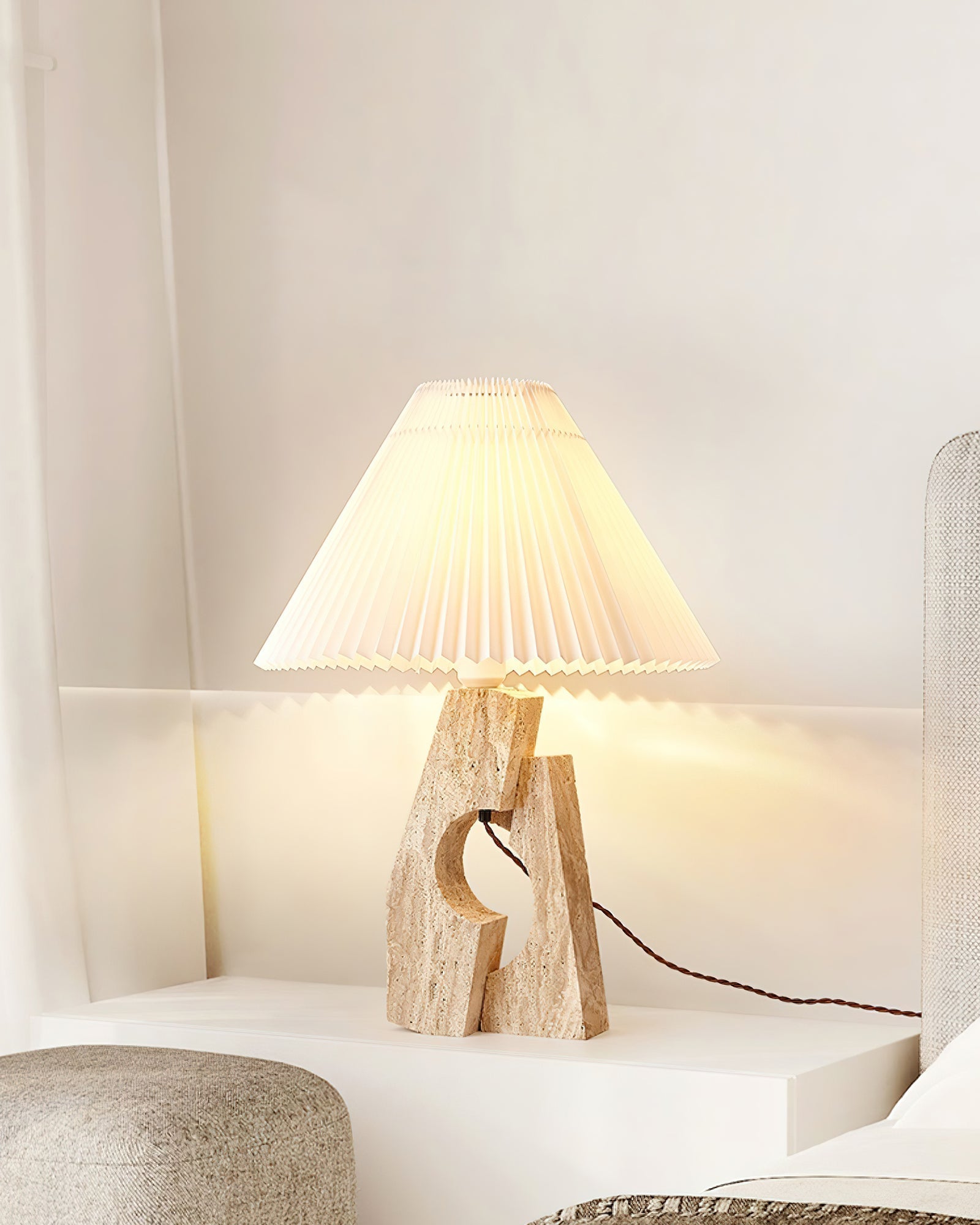 Arvinyra Sculptural Travertine Table Lamp-Neutral Decor