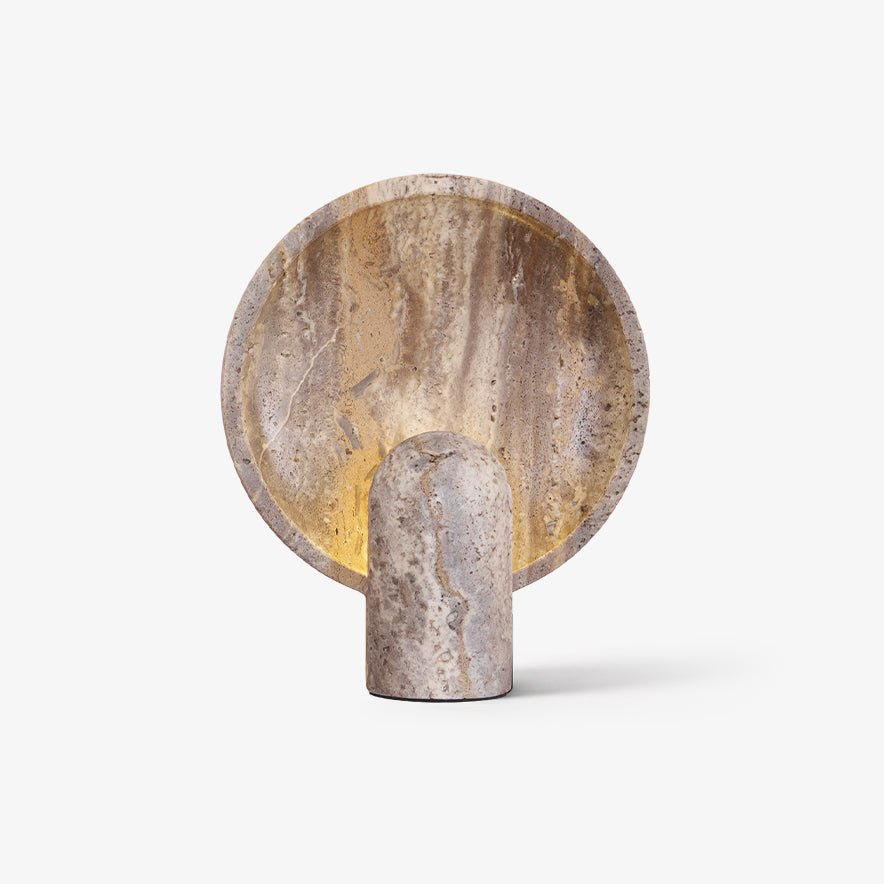 Valemu Saucer-Base Travertine Table Lamp-Neutral Decor