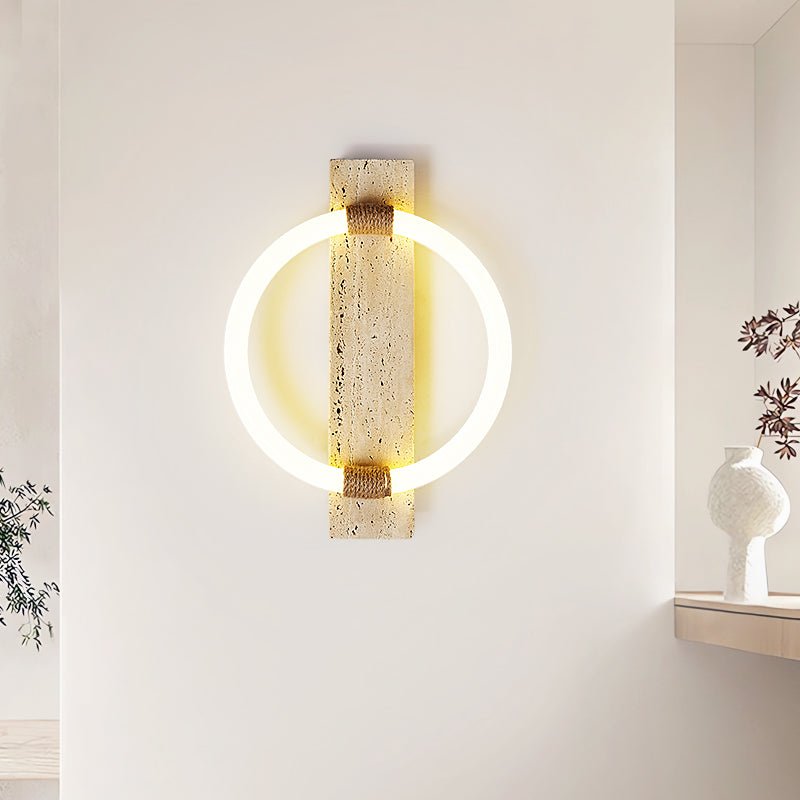 Iago Contemporary Travertine Ring Wall Lamp-Neutral Decor