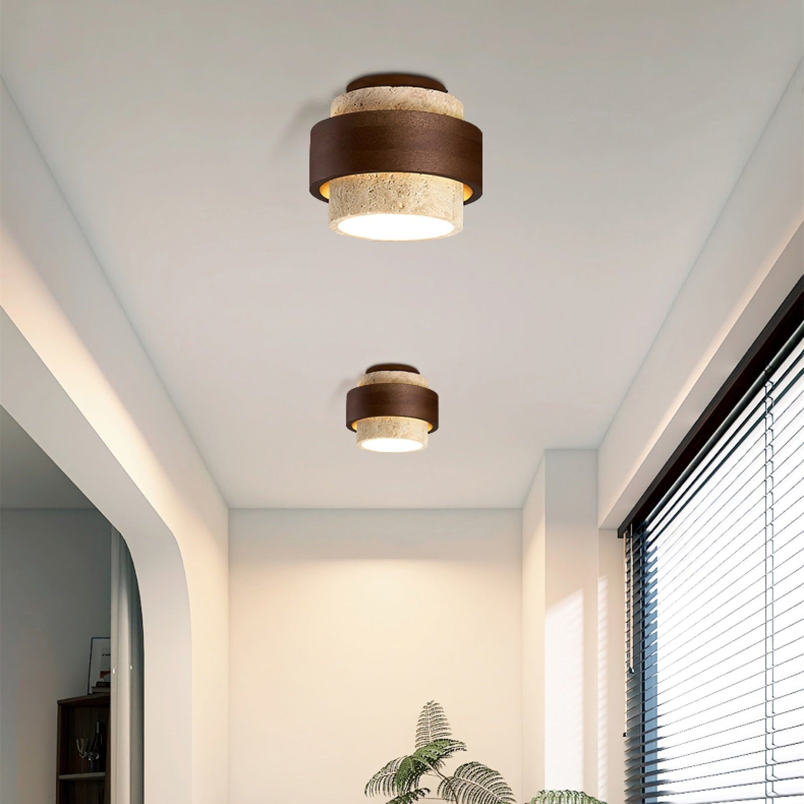Xevos Layered Ring Travertine Ceiling Light-Neutral Decor