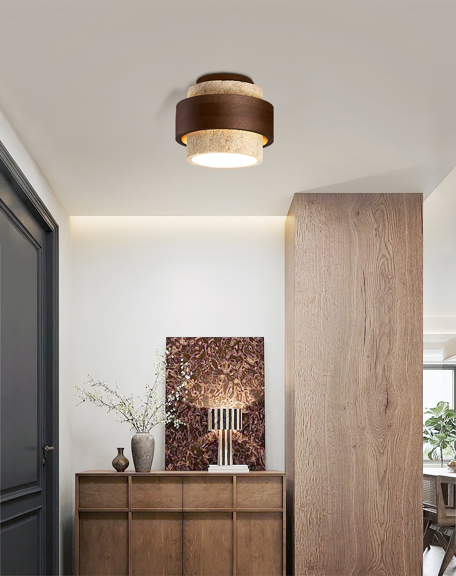 Xevos Layered Ring Travertine Ceiling Light-Neutral Decor
