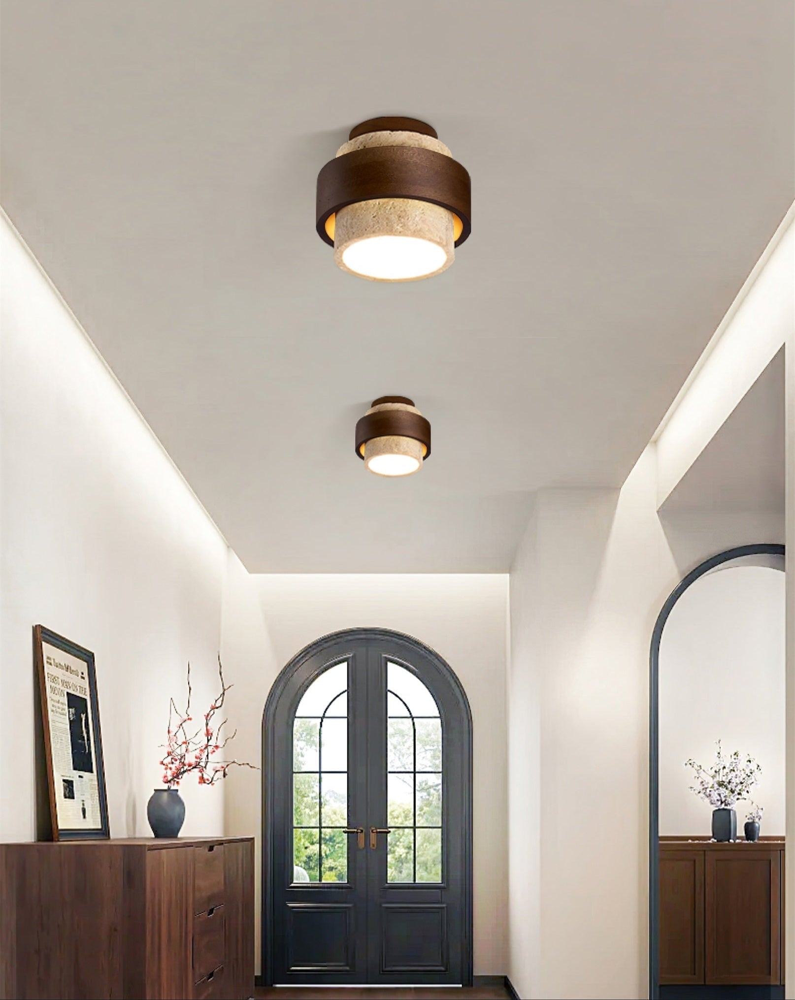 Xevos Layered Ring Travertine Ceiling Light-Neutral Decor