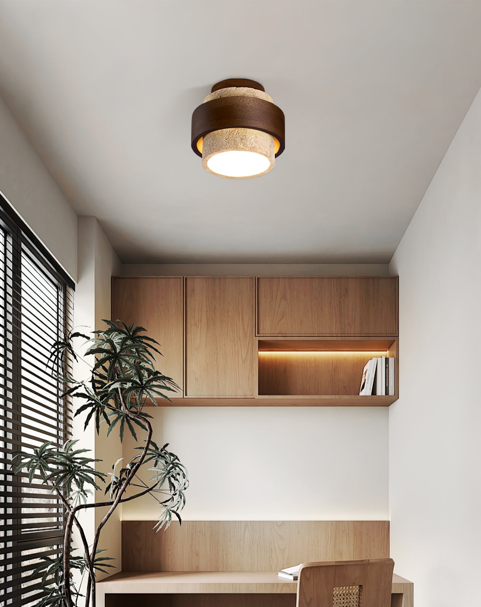 Xevos Layered Ring Travertine Ceiling Light-Neutral Decor