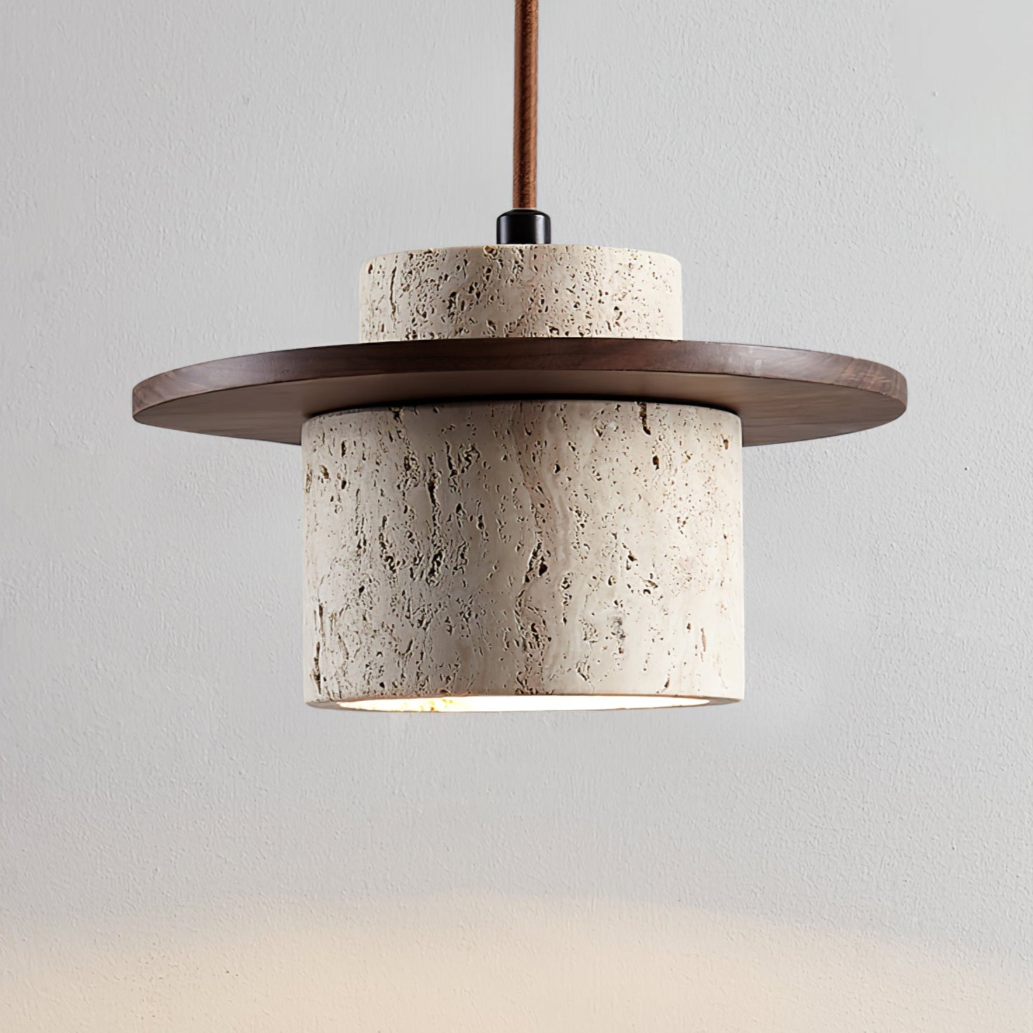 Halyn Disc Cylinder Travertine Pendant Light-Neutral Decor