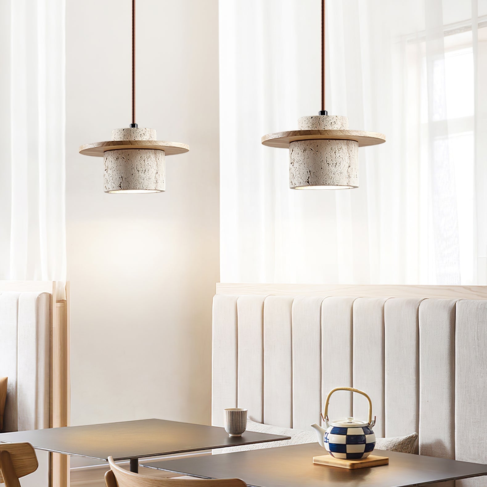 Halyn Disc Cylinder Travertine Pendant Light-Neutral Decor