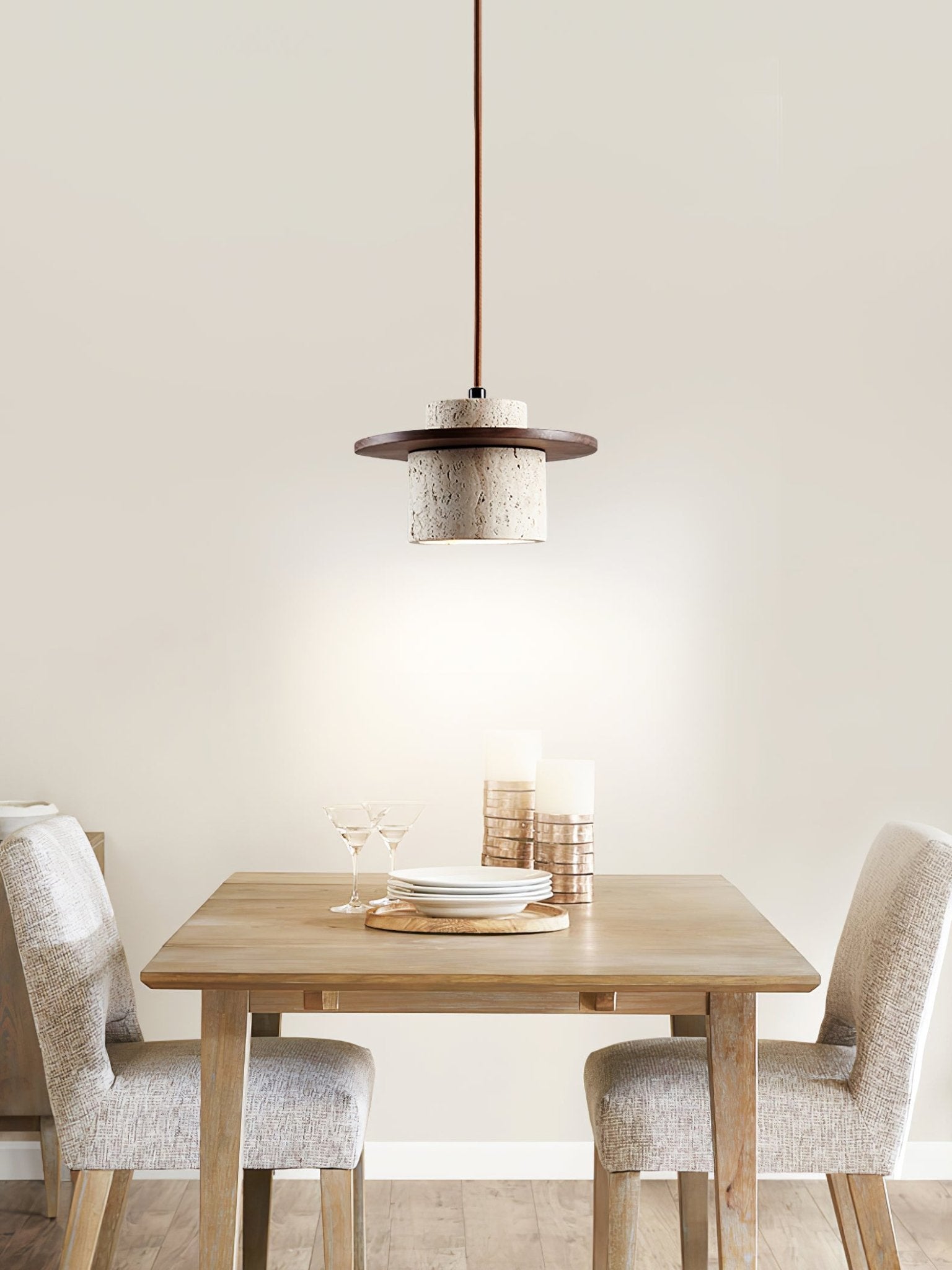 Halyn Disc Cylinder Travertine Pendant Light-Neutral Decor