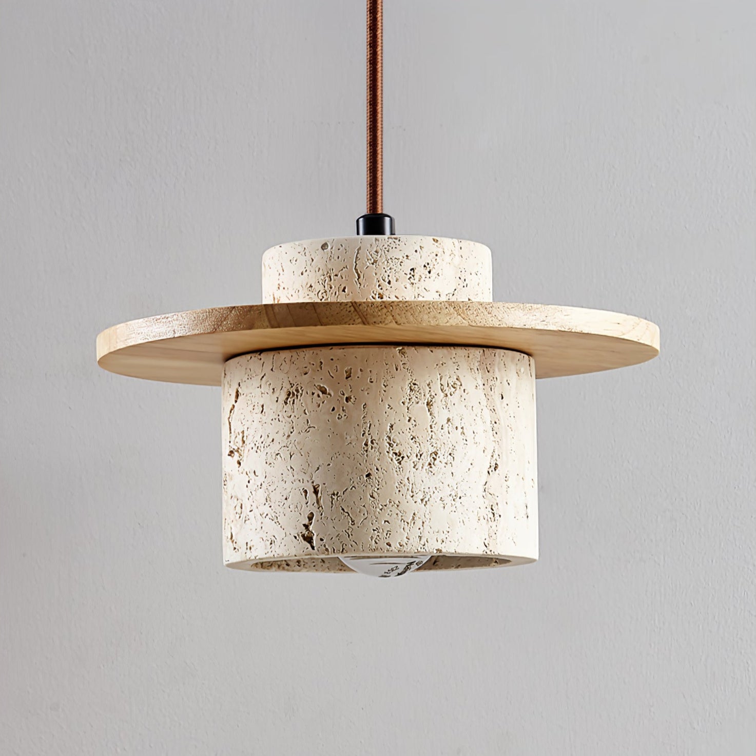 Halyn Disc Cylinder Travertine Pendant Light-Neutral Decor