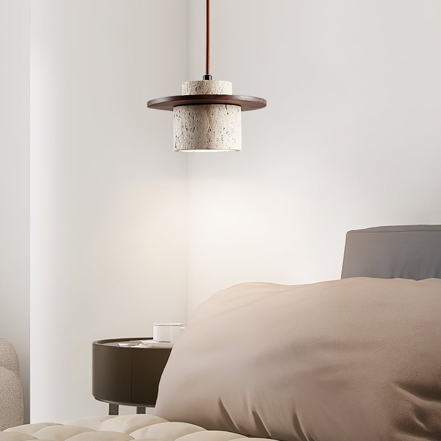 Halyn Disc Cylinder Travertine Pendant Light-Neutral Decor