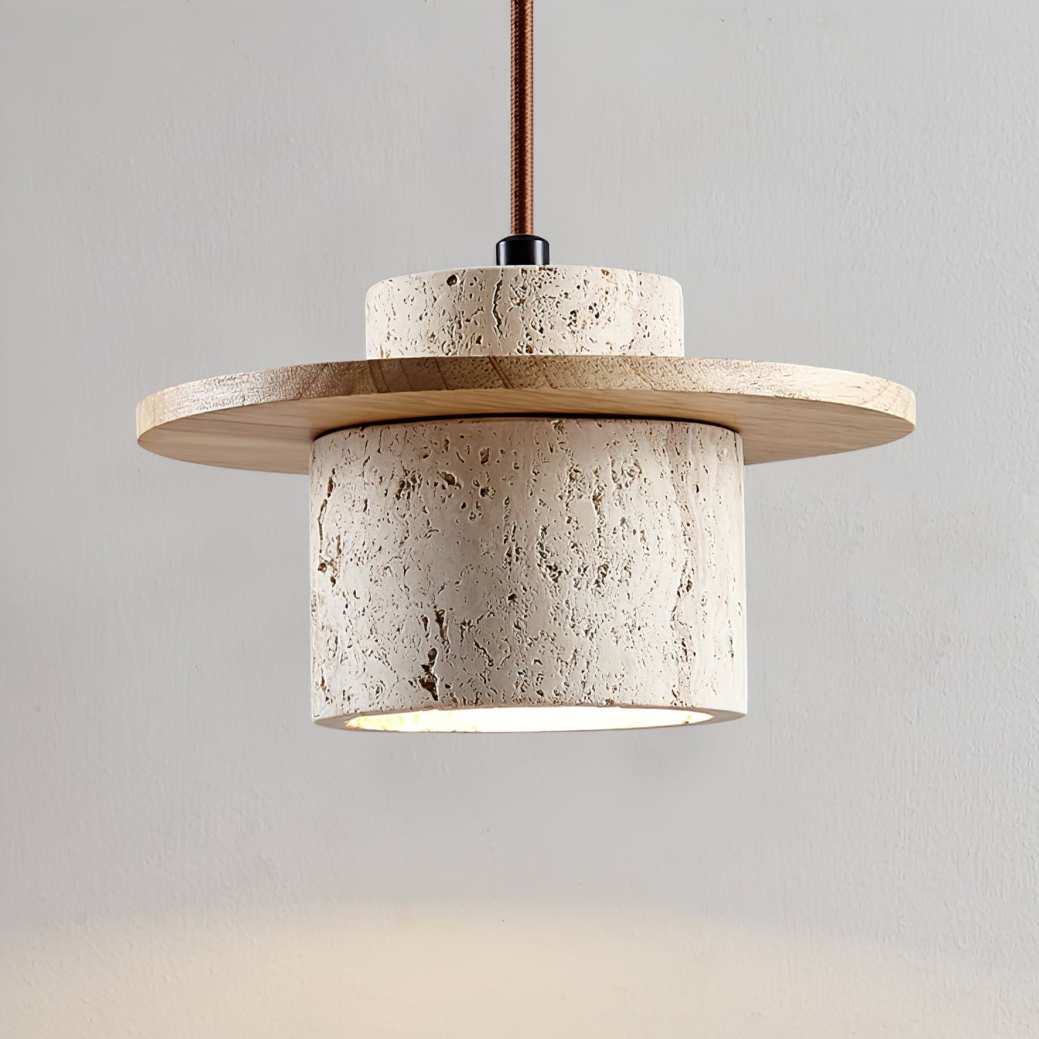 Halyn Disc Cylinder Travertine Pendant Light-Neutral Decor