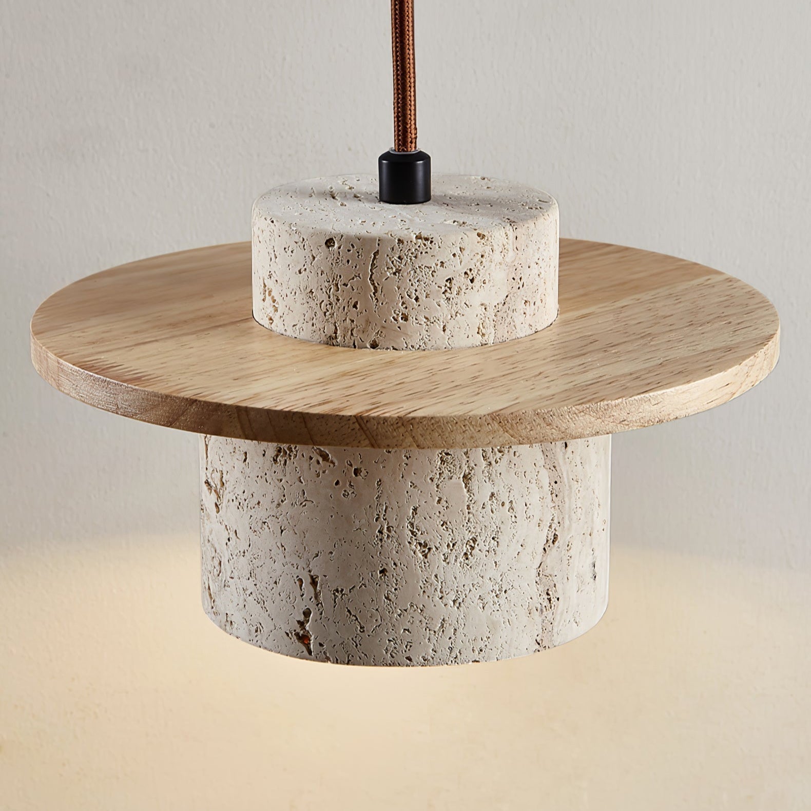 Halyn Disc Cylinder Travertine Pendant Light-Neutral Decor