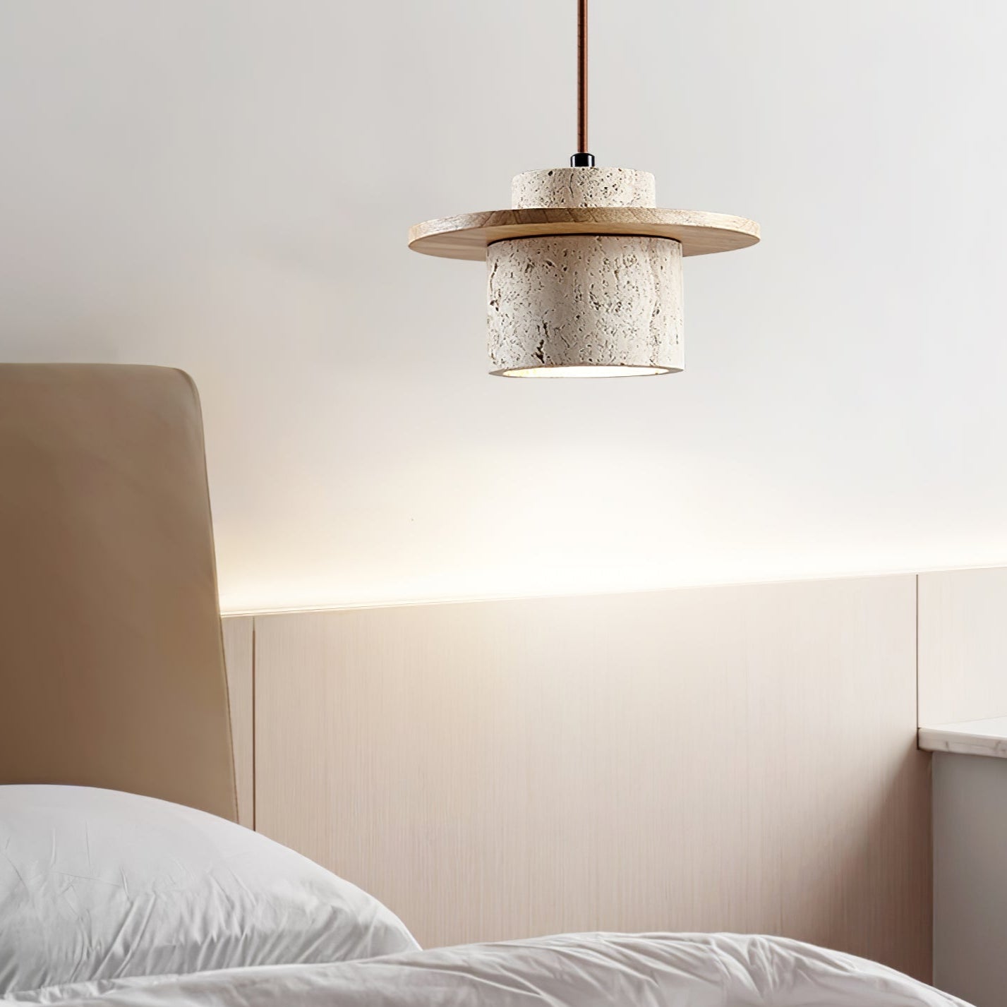 Halyn Disc Cylinder Travertine Pendant Light-Neutral Decor