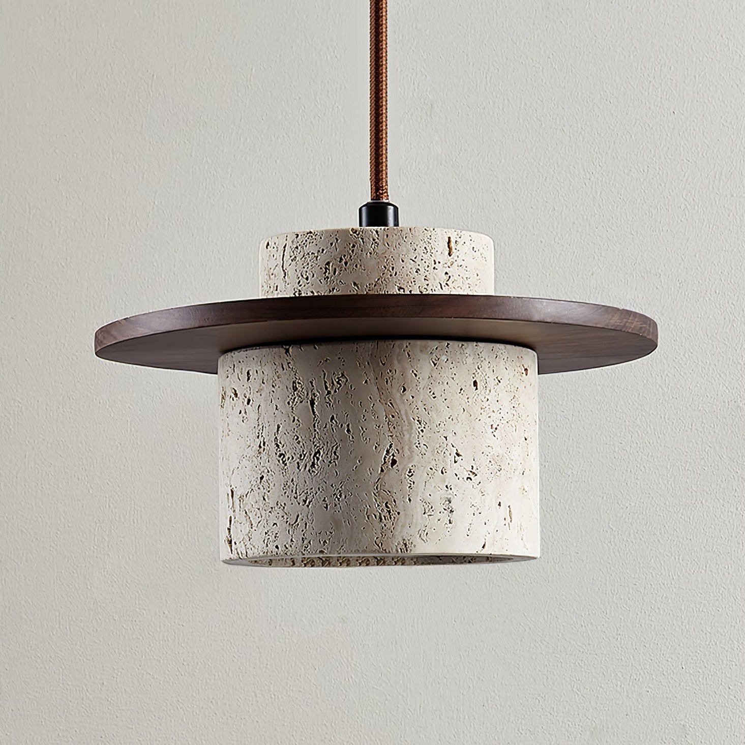 Halyn Disc Cylinder Travertine Pendant Light-Neutral Decor