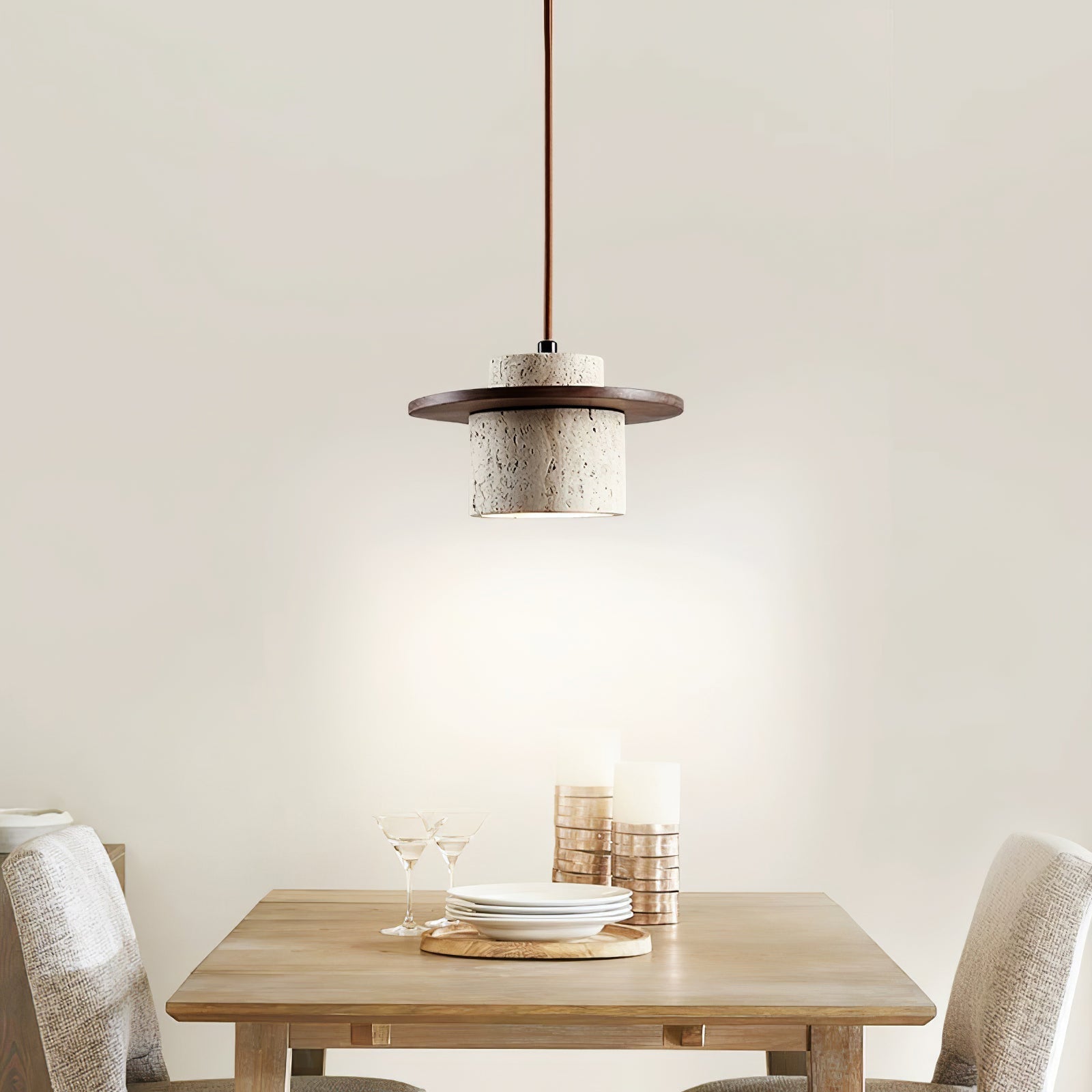 Halyn Disc Cylinder Travertine Pendant Light-Neutral Decor