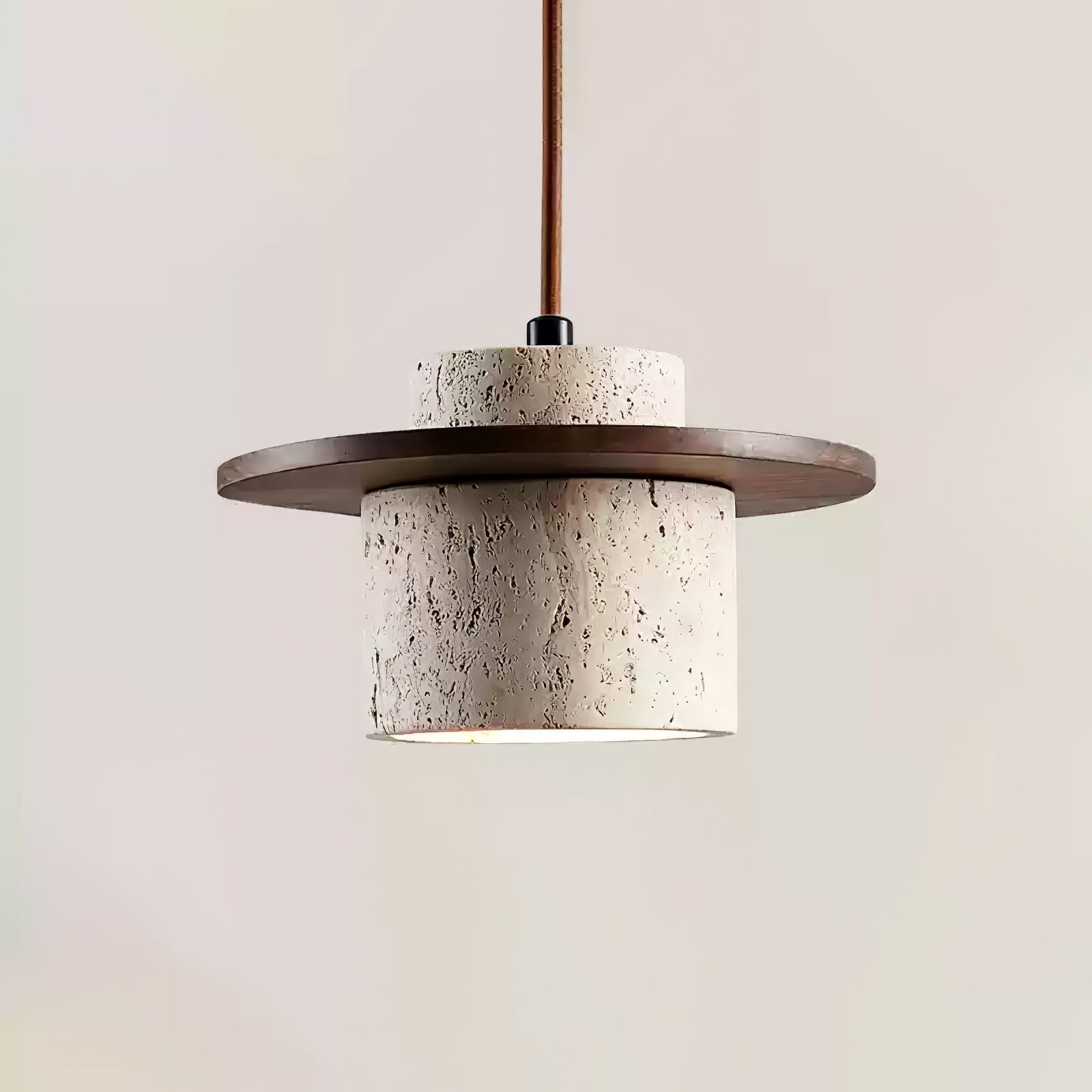Halyn Disc Cylinder Travertine Pendant Light-Neutral Decor