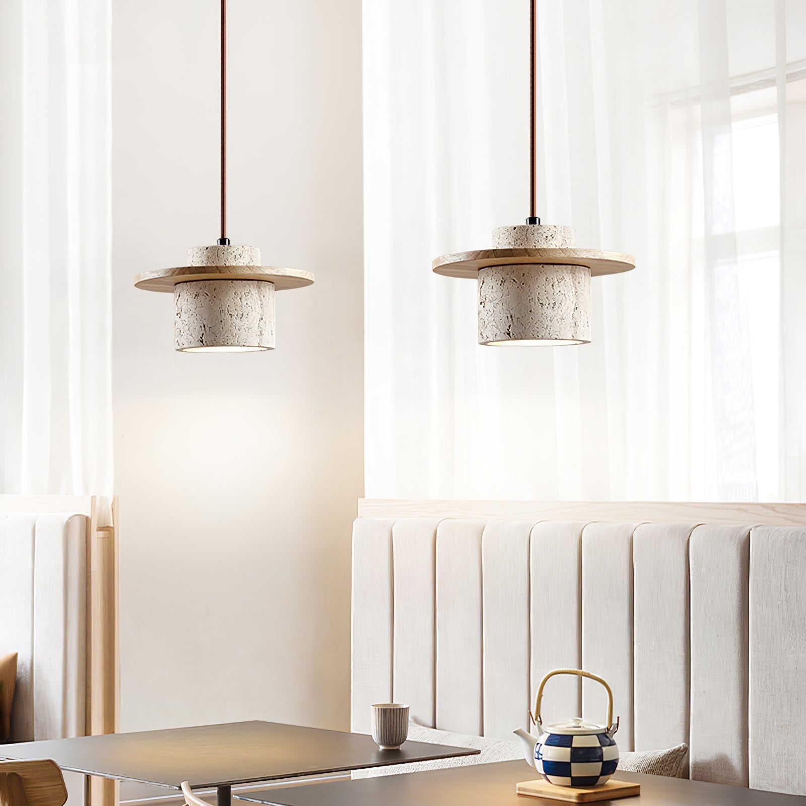 Halyn Disc Cylinder Travertine Pendant Light-Neutral Decor
