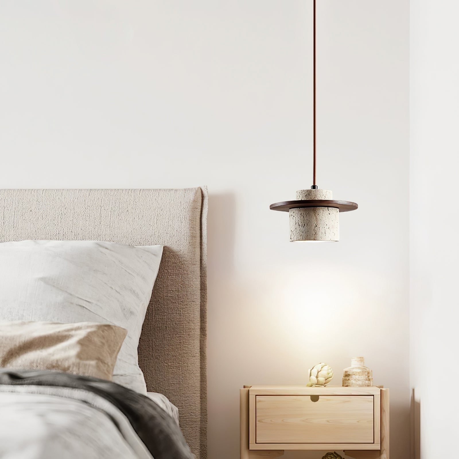 Halyn Disc Cylinder Travertine Pendant Light-Neutral Decor