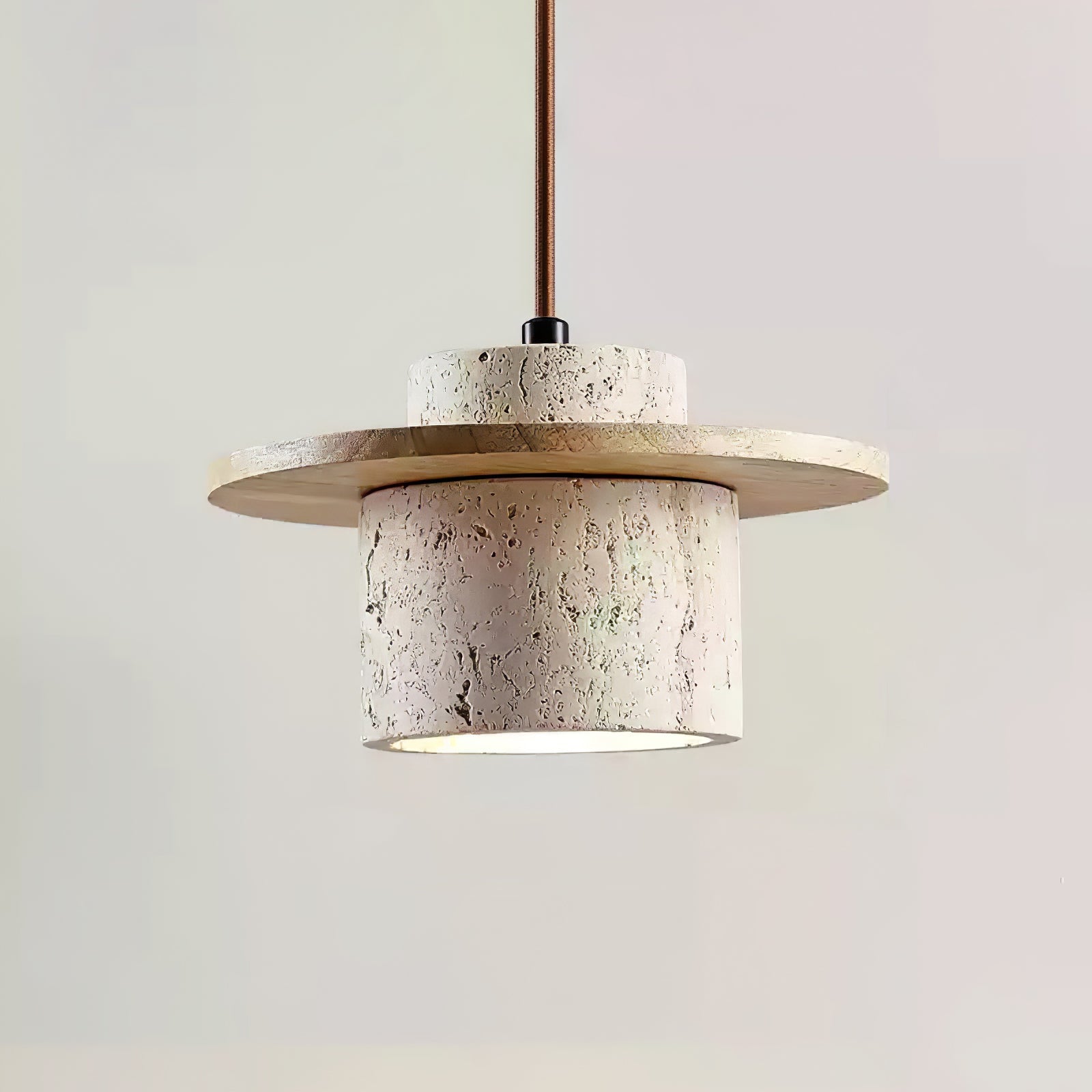 Halyn Disc Cylinder Travertine Pendant Light-Neutral Decor