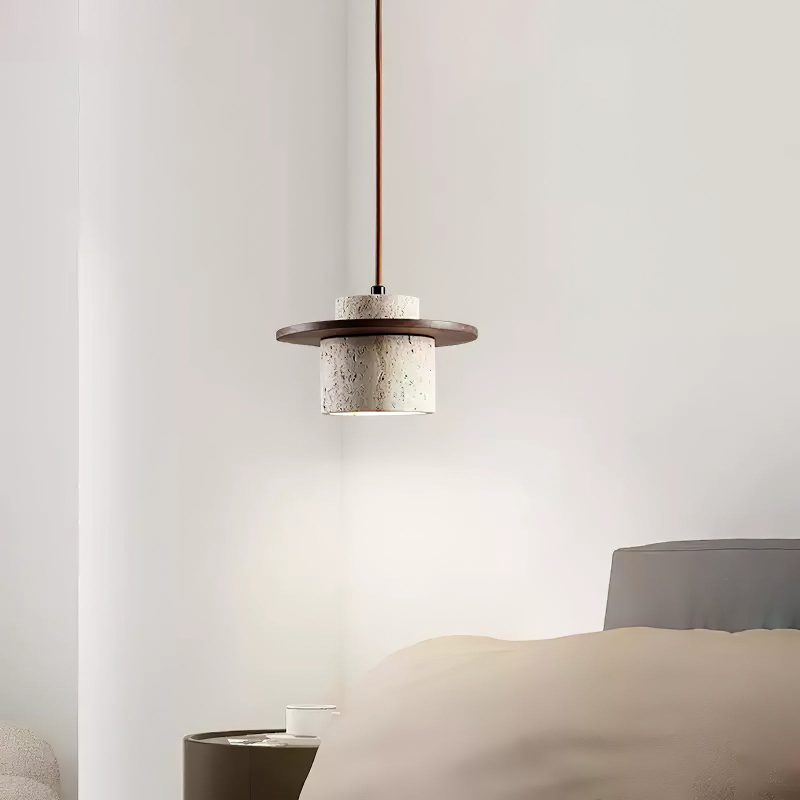 Halyn Disc Cylinder Travertine Pendant Light-Neutral Decor