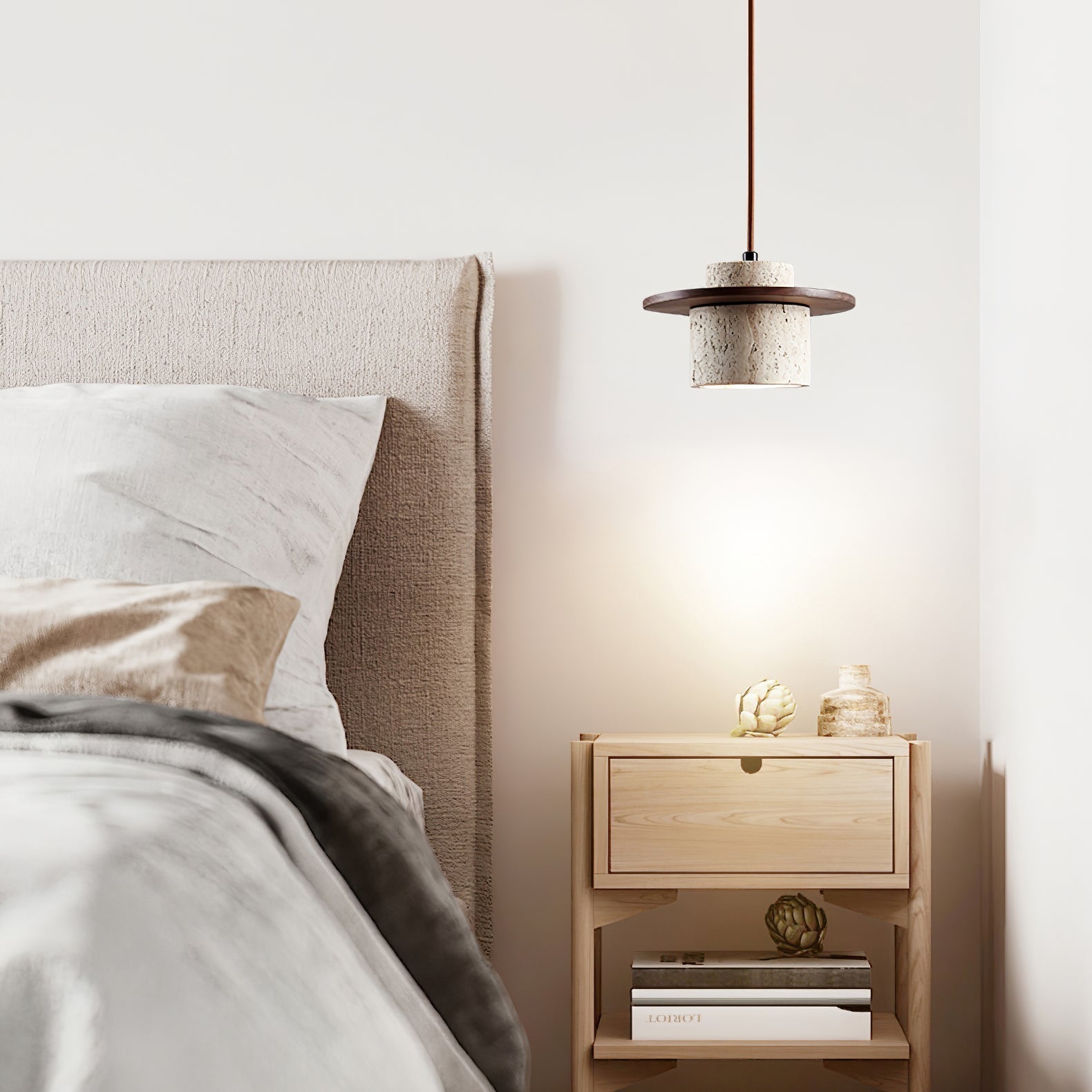 Halyn Disc Cylinder Travertine Pendant Light-Neutral Decor