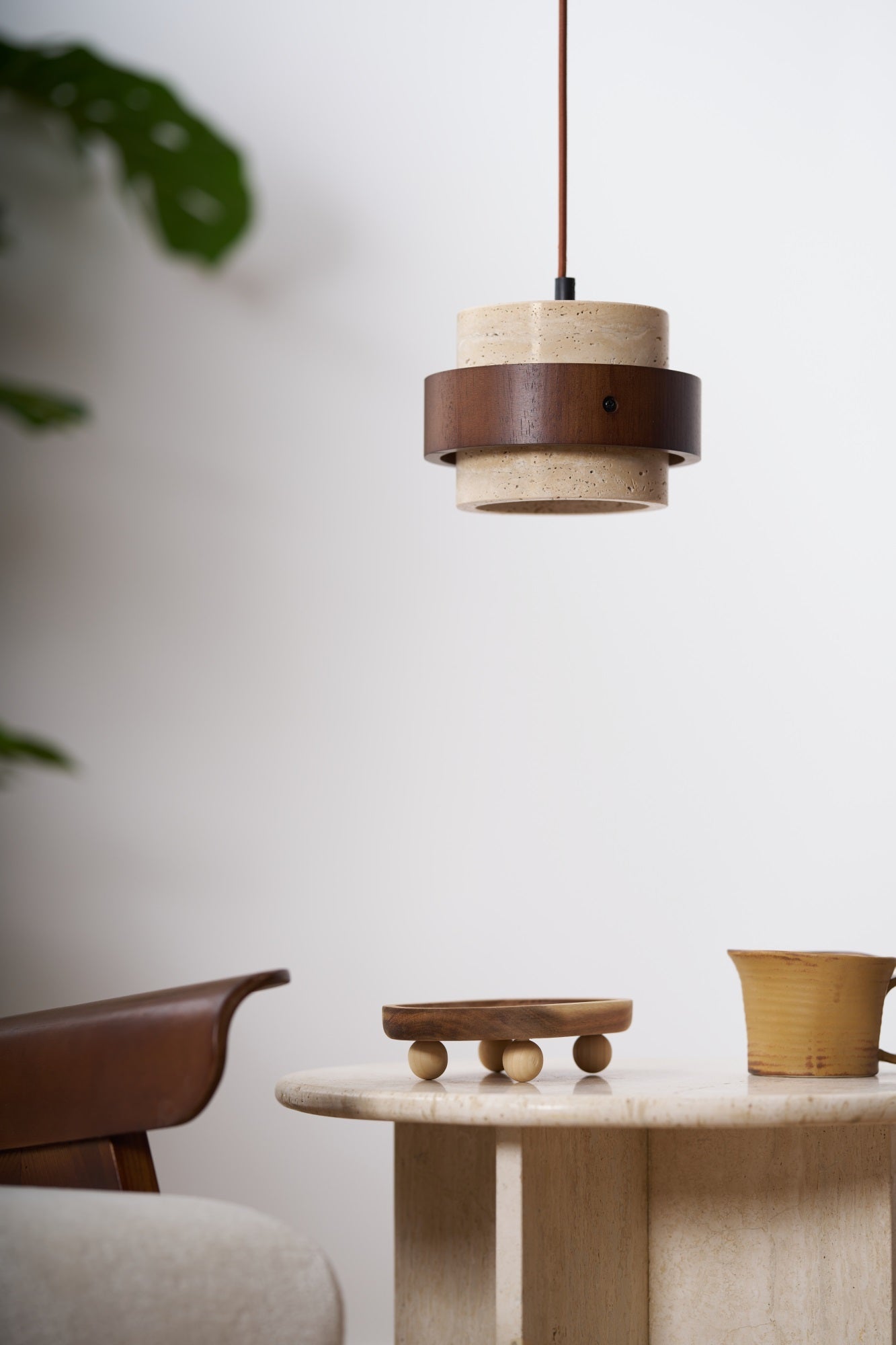 Cumirora Layered Cylinder Travertine Pendant Light-Neutral Decor