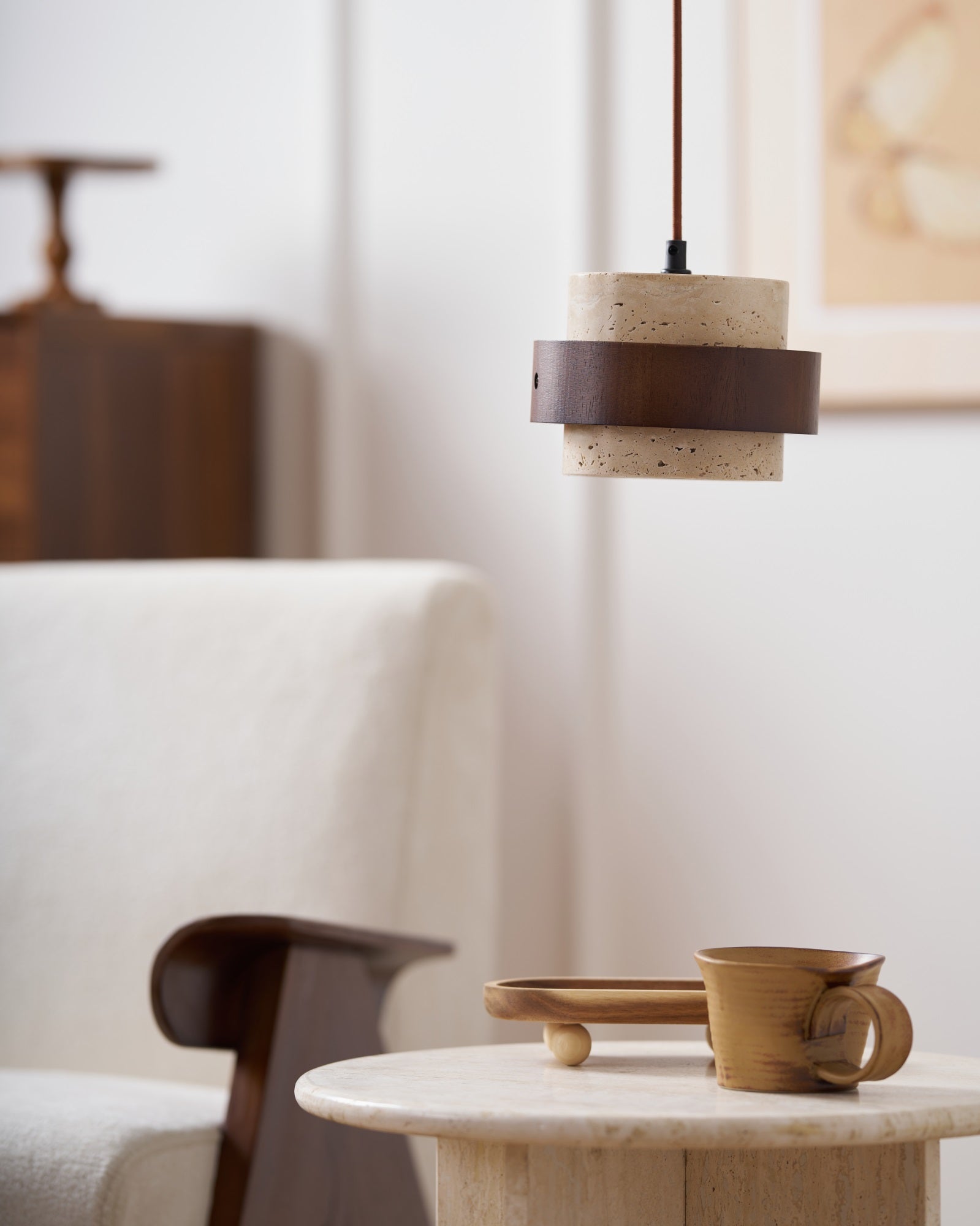 Cumirora Layered Cylinder Travertine Pendant Light-Neutral Decor