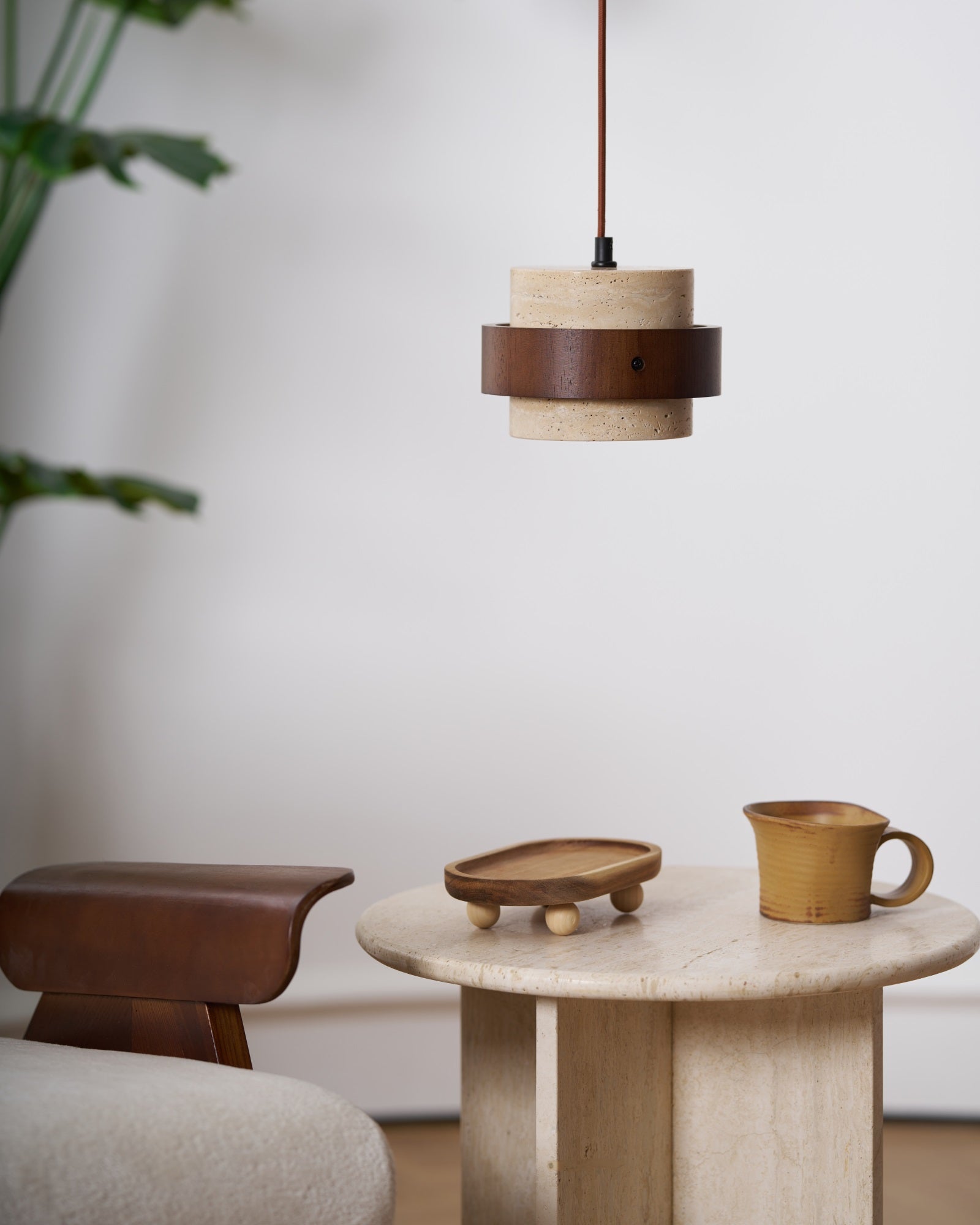Cumirora Layered Cylinder Travertine Pendant Light-Neutral Decor