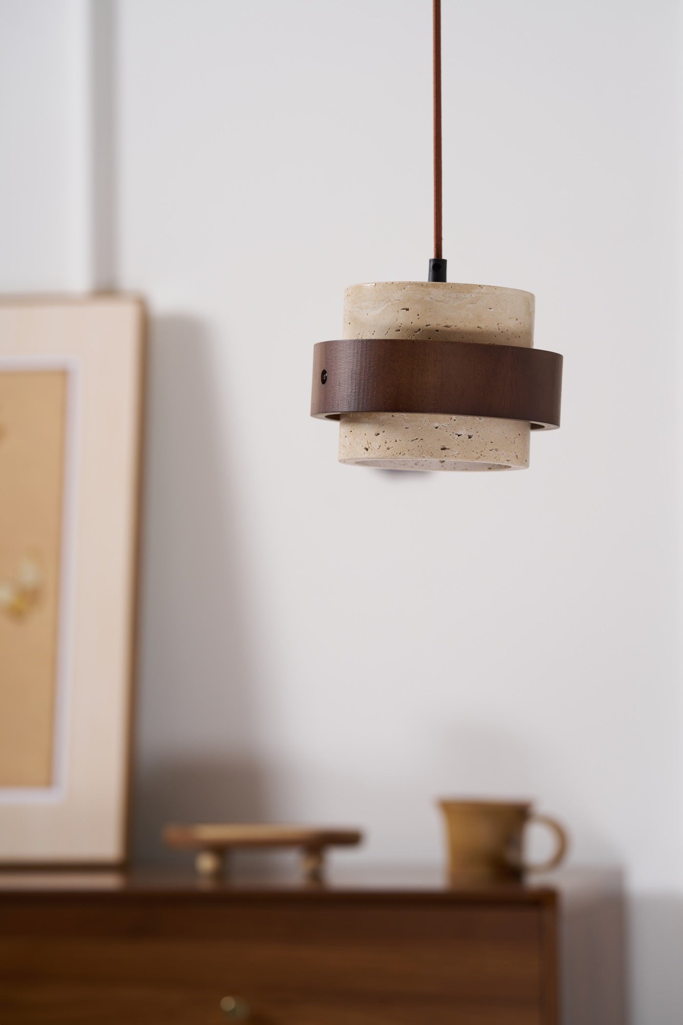 Cumirora Layered Cylinder Travertine Pendant Light-Neutral Decor