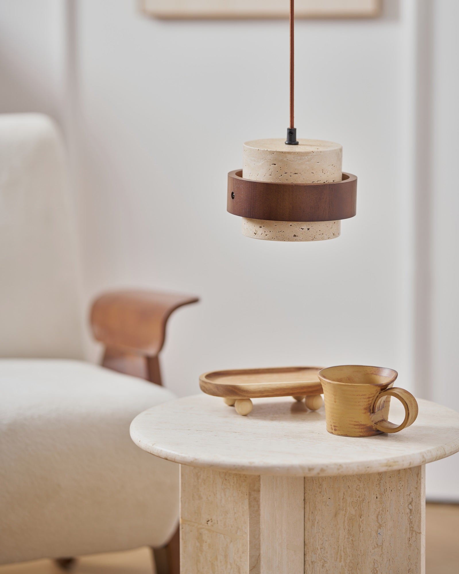 Cumirora Layered Cylinder Travertine Pendant Light-Neutral Decor