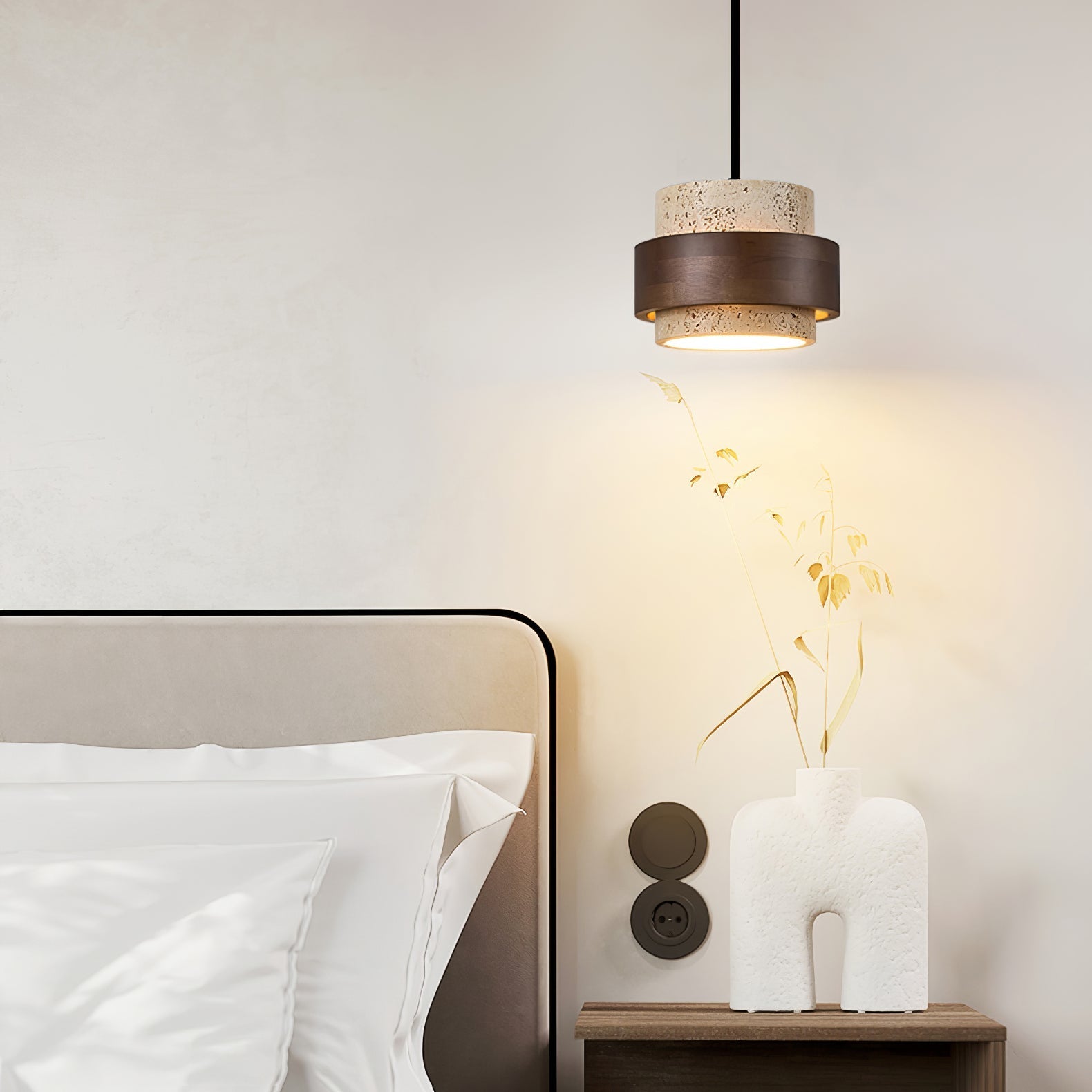 Cumirora Layered Cylinder Travertine Pendant Light-Neutral Decor