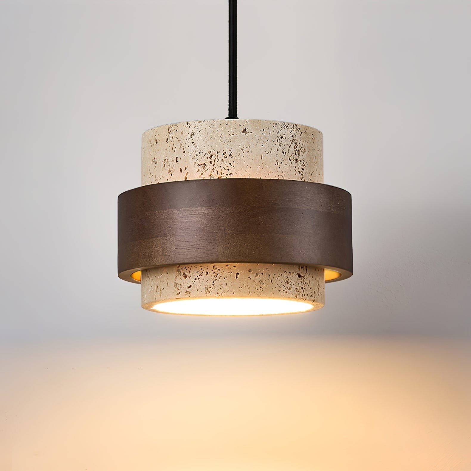 Cumirora Layered Cylinder Travertine Pendant Light-Neutral Decor